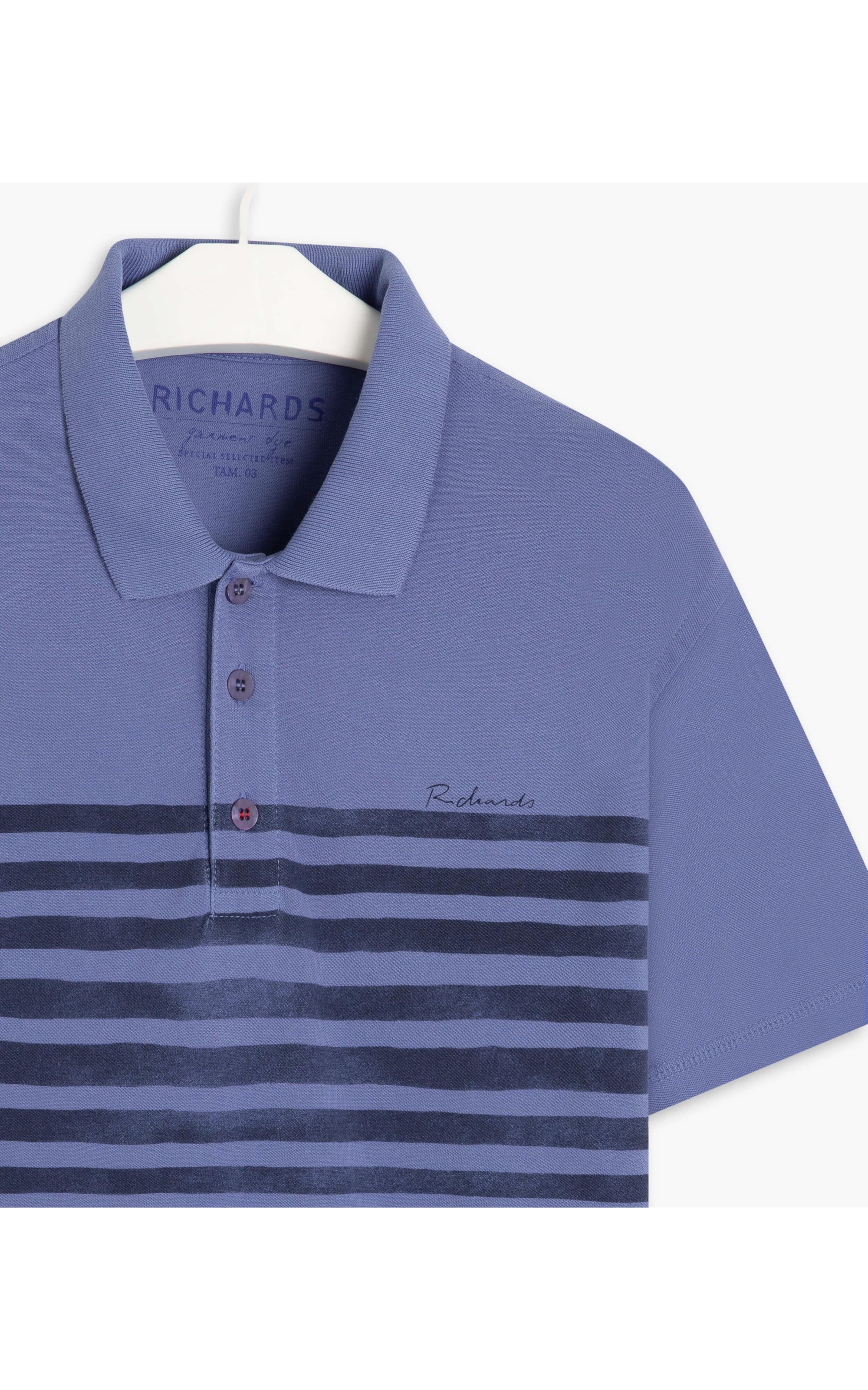 Polo Piquet 21 Listras Azul Jeans