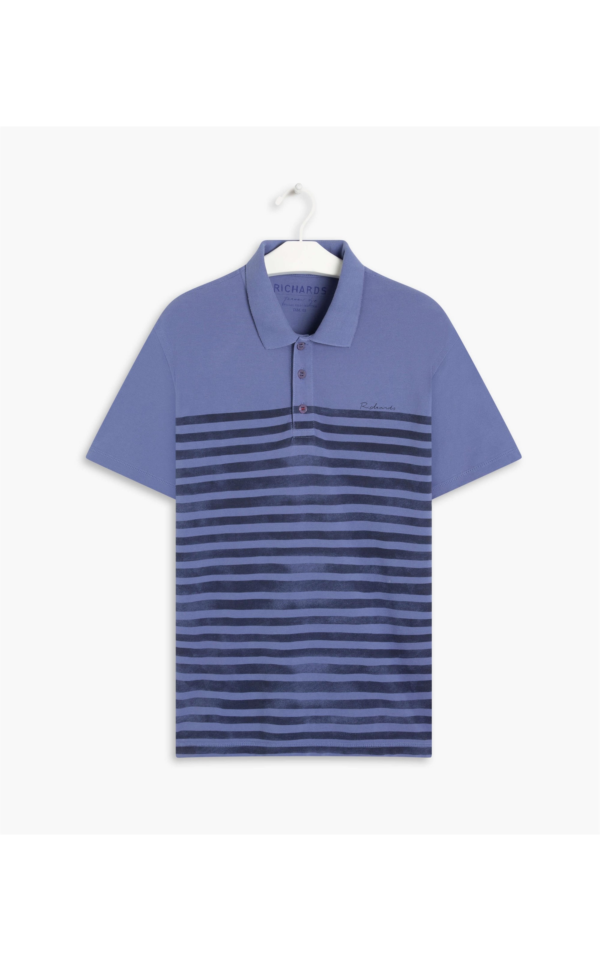 Polo Piquet 21 Listras Azul Jeans