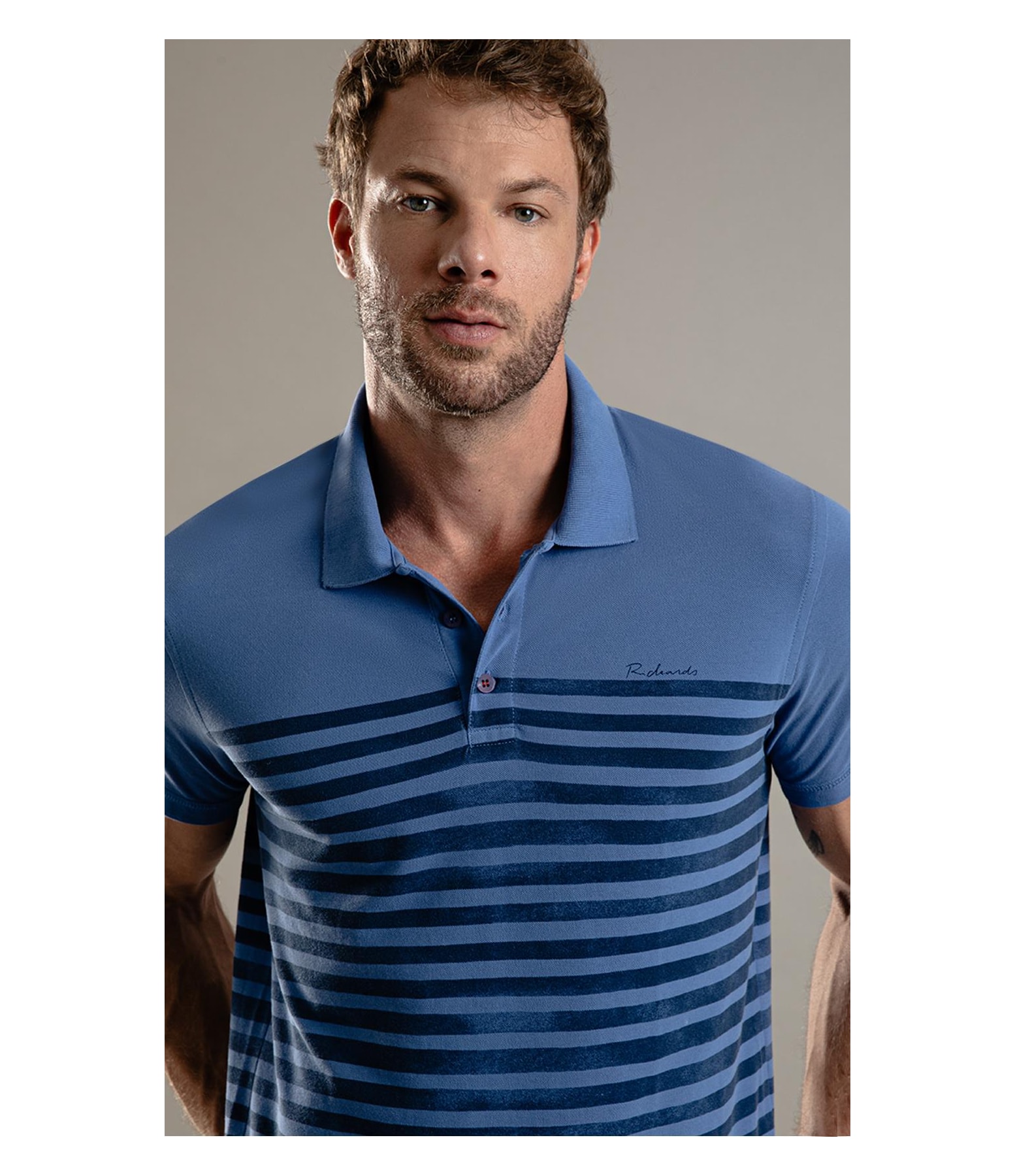 Polo Piquet 21 Listras Azul Jeans