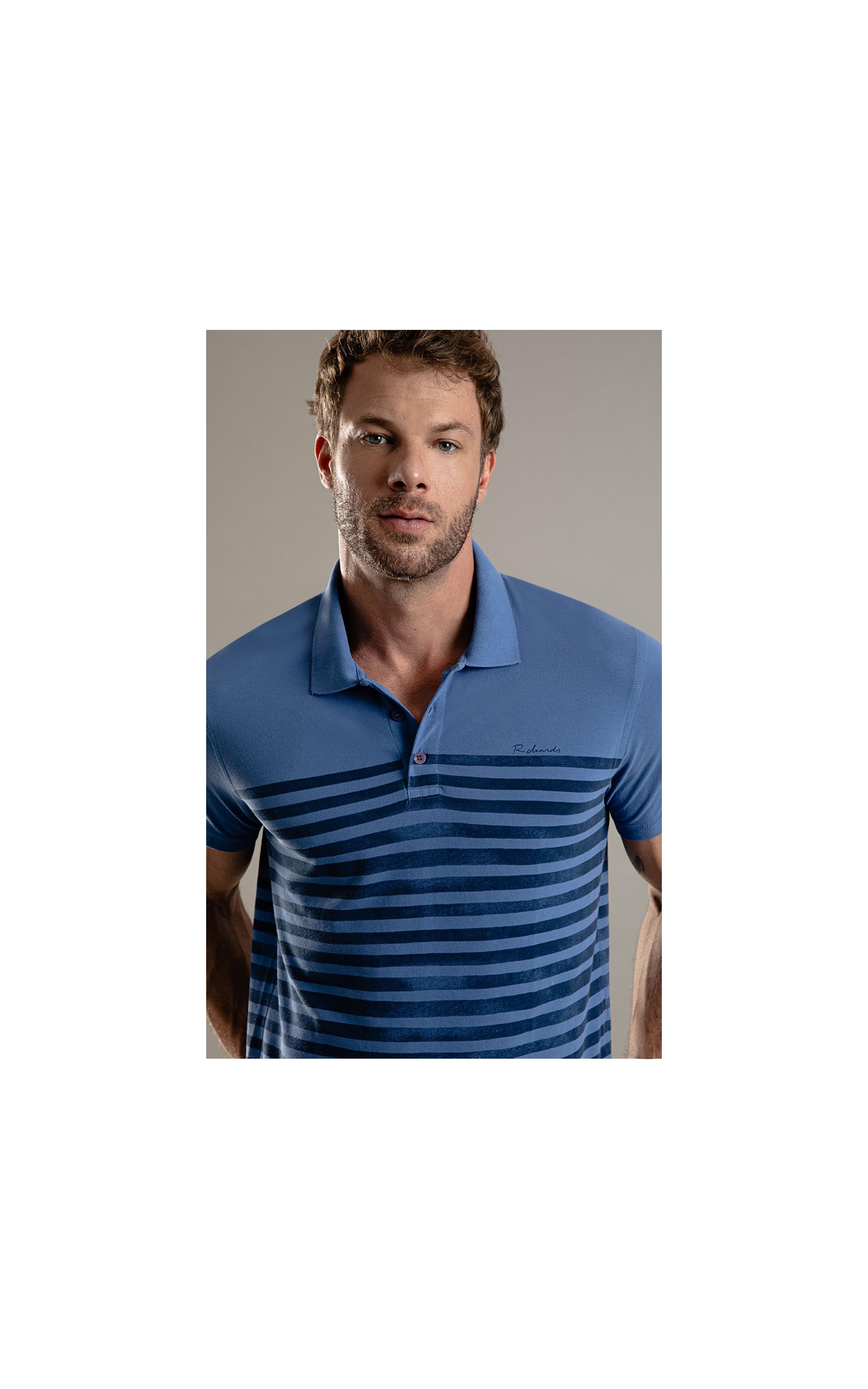 Polo Piquet 21 Listras Azul Jeans