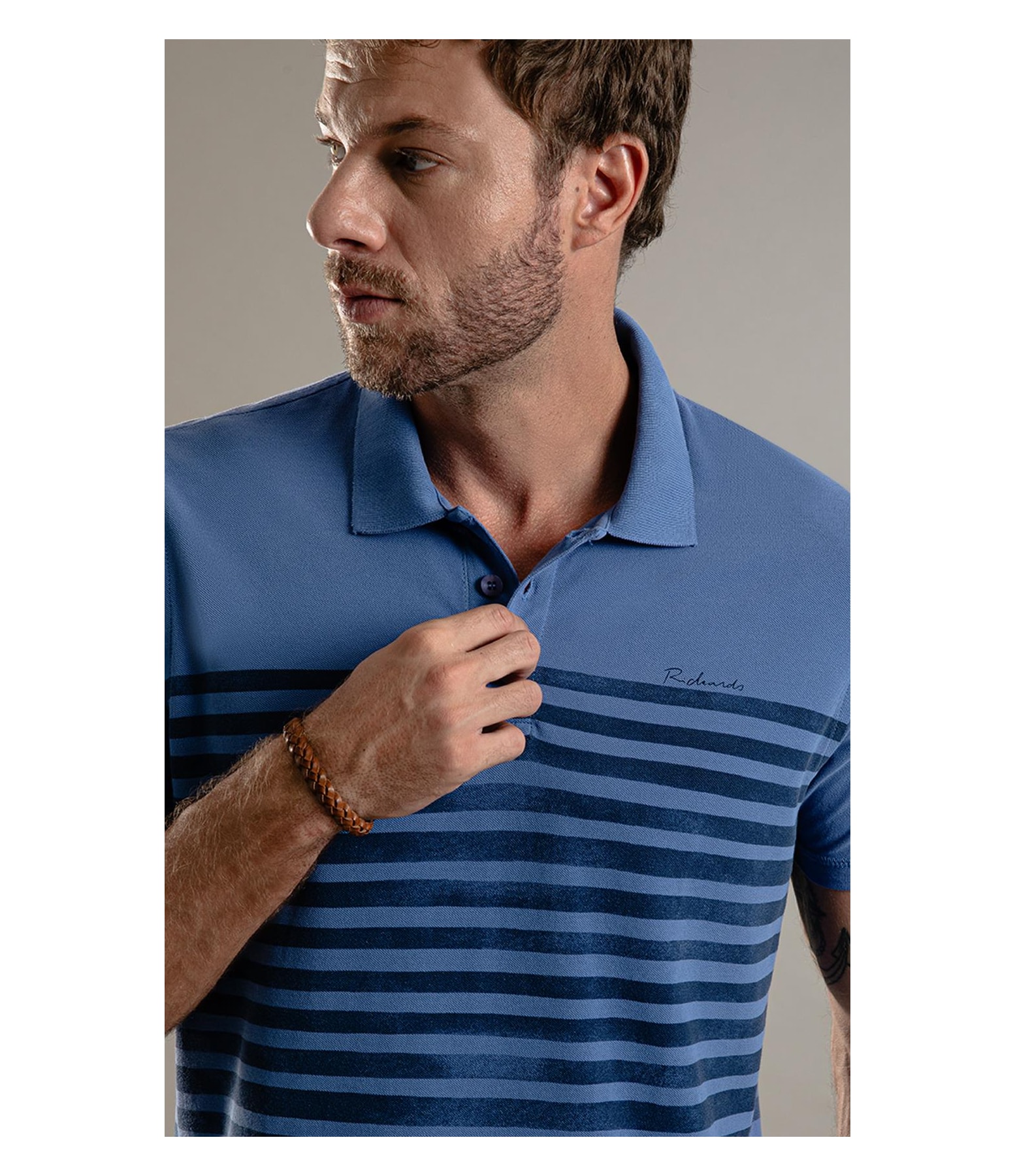 Polo Piquet 21 Listras Azul Jeans