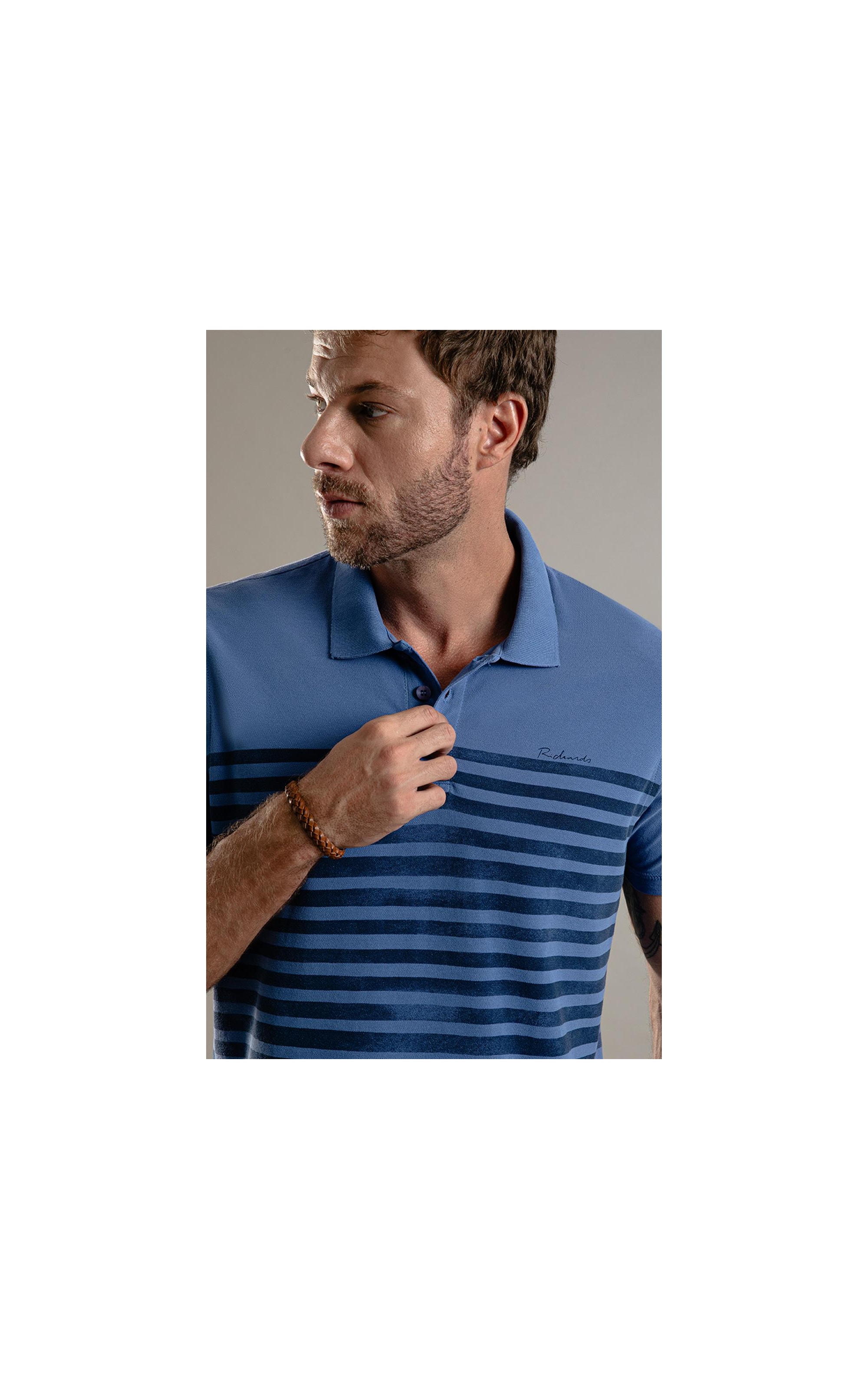 Polo Piquet 21 Listras Azul Jeans
