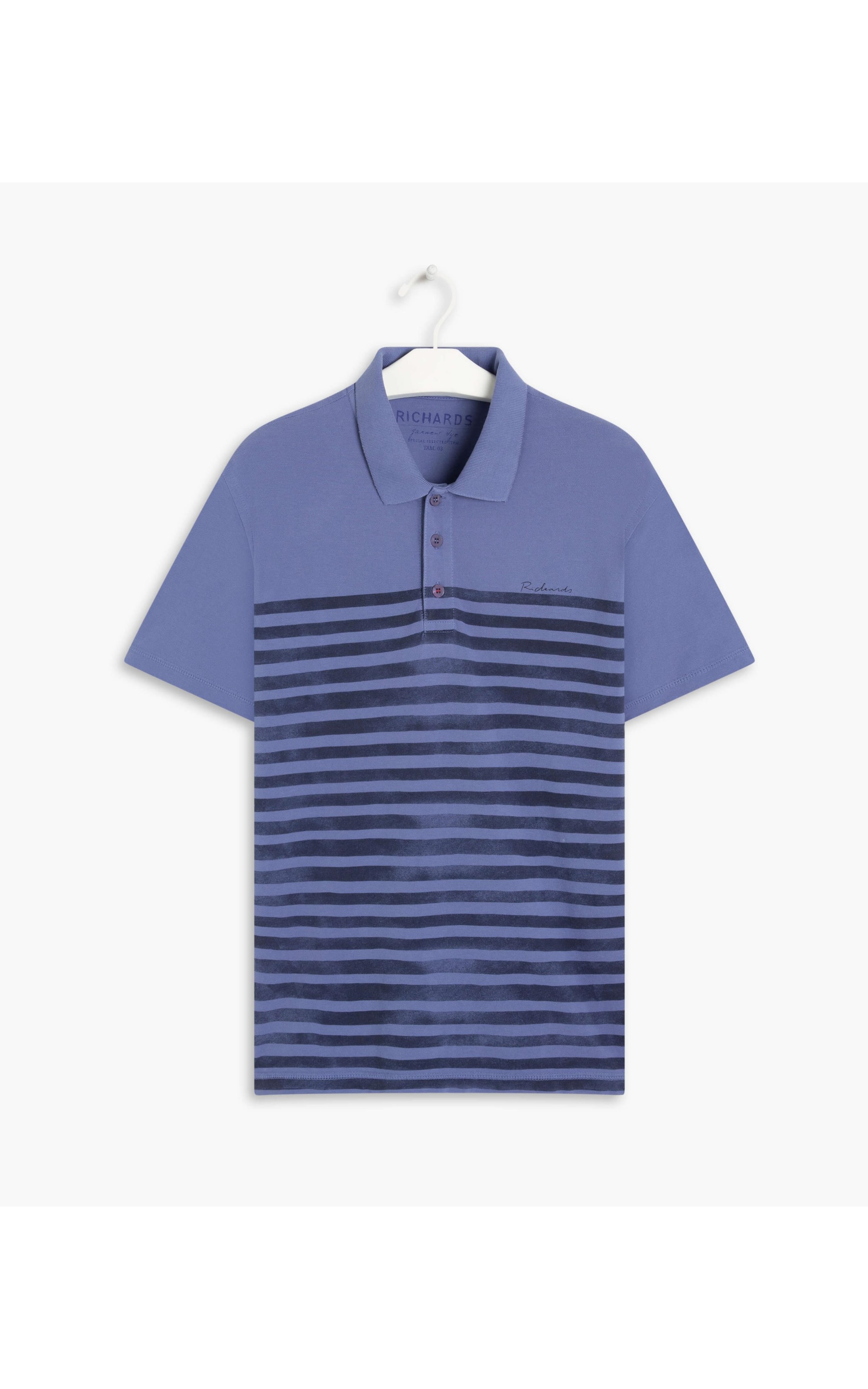 Polo Piquet 21 Listras Azul Jeans