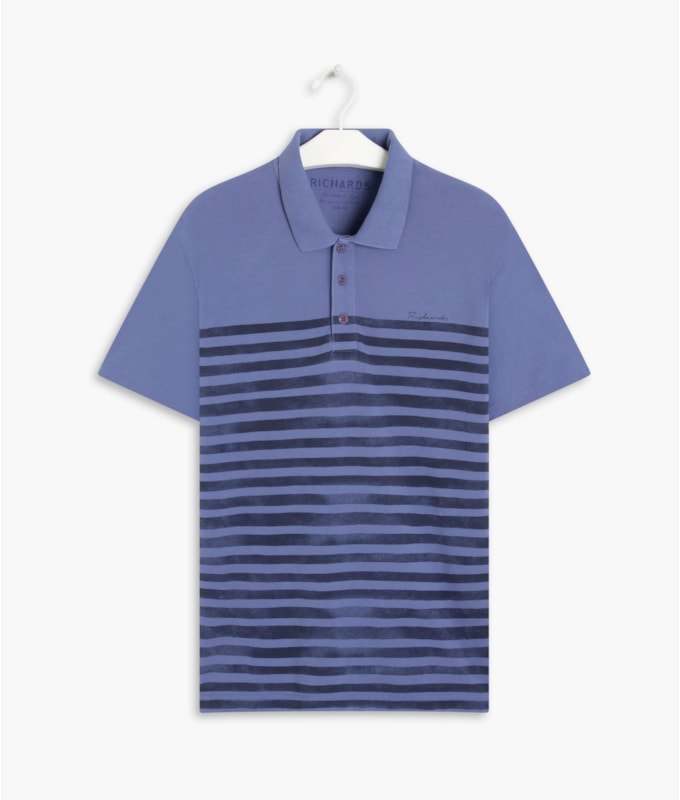 Polo Piquet 21 Listras Azul Jeans