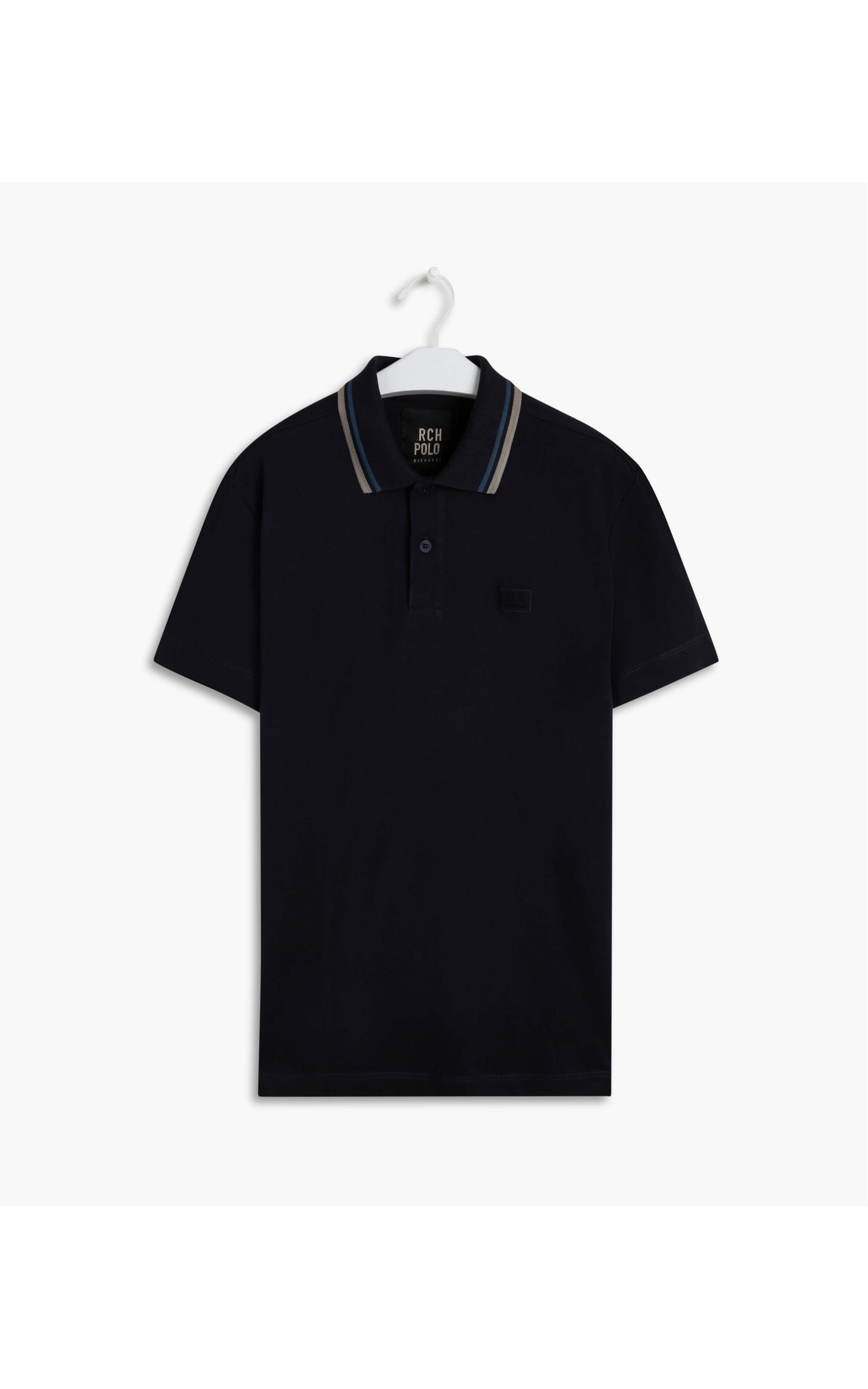 Polo Piquet Com Friso Patch Bordado Mc Dark Navy