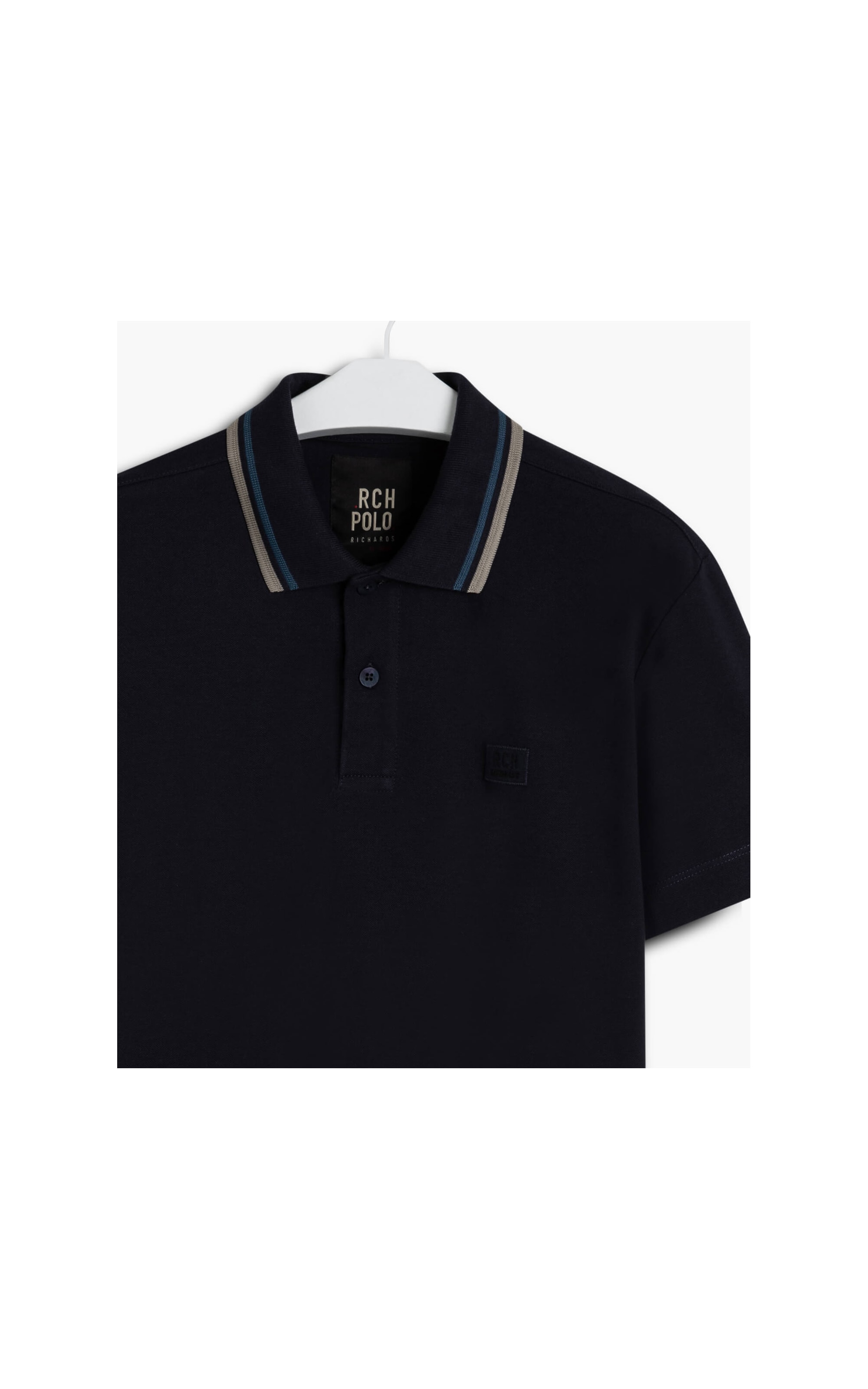 Polo Piquet Com Friso Patch Bordado Mc Dark Navy