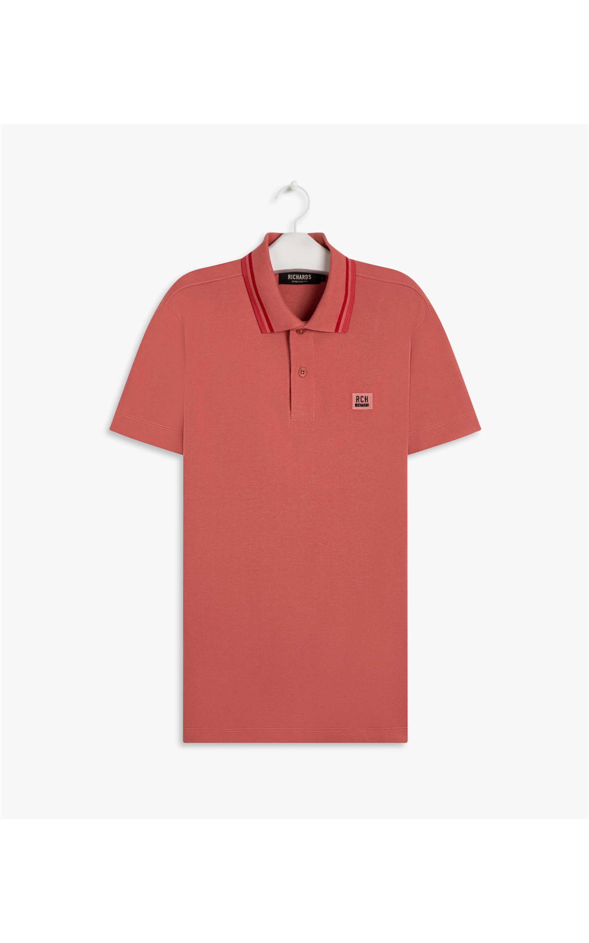 Polo Piquet Com Friso Patch Bordado Mc Goiaba