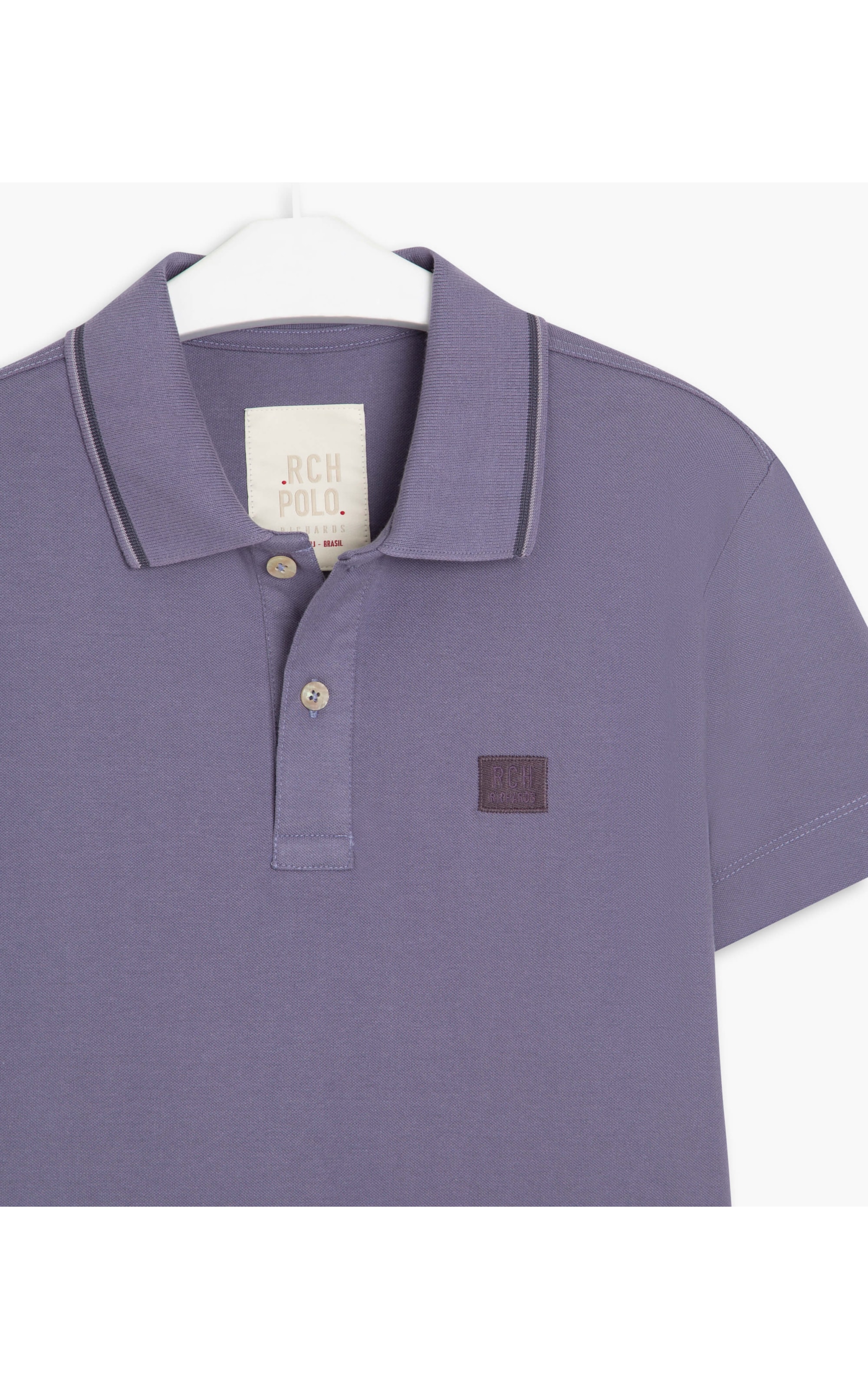 Polo Piquet Com Friso Patch Bordado Mc Lavanda