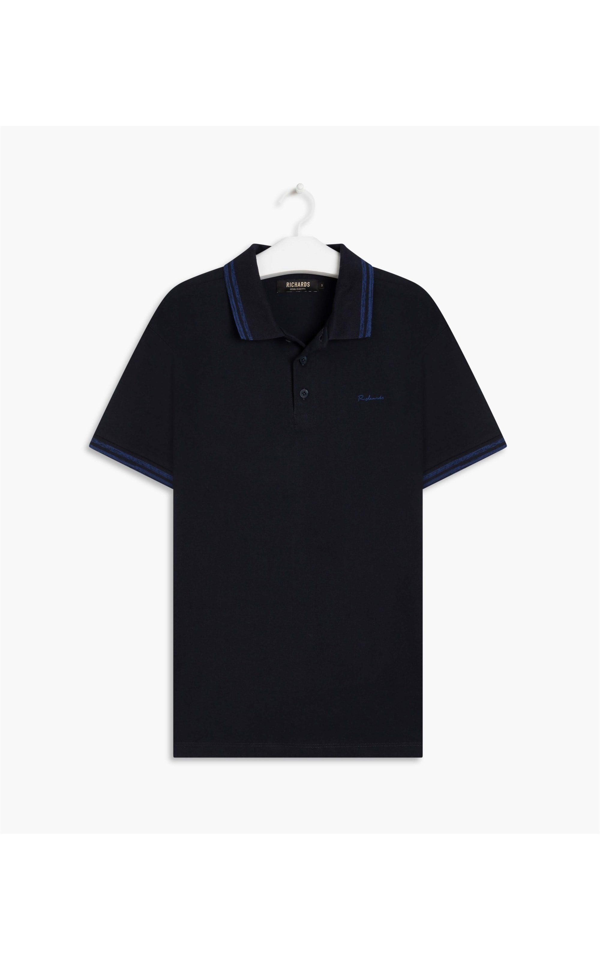 Polo Piquet Com Friso Rajado Mc Dark Navy