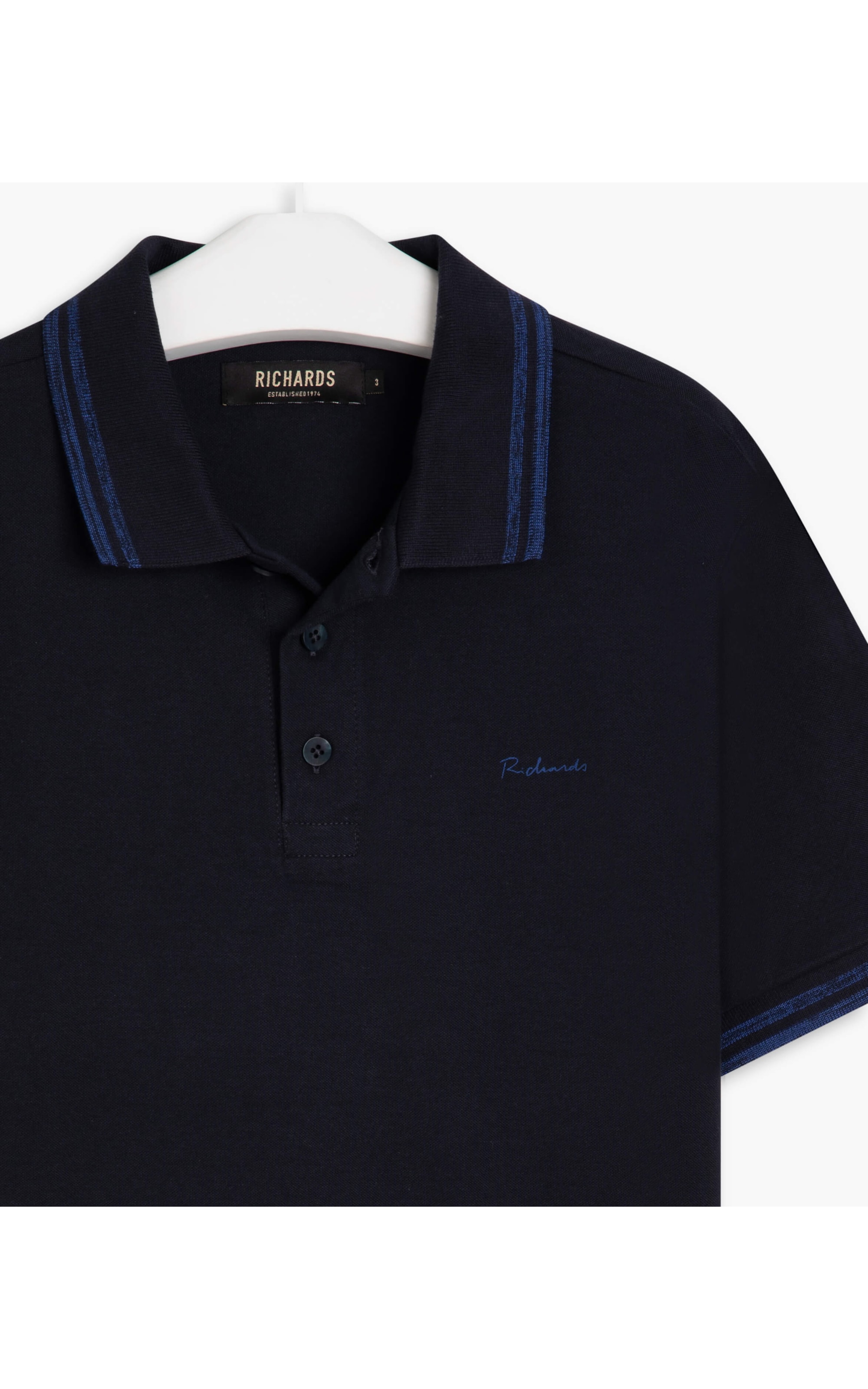 Polo Piquet Com Friso Rajado Mc Dark Navy