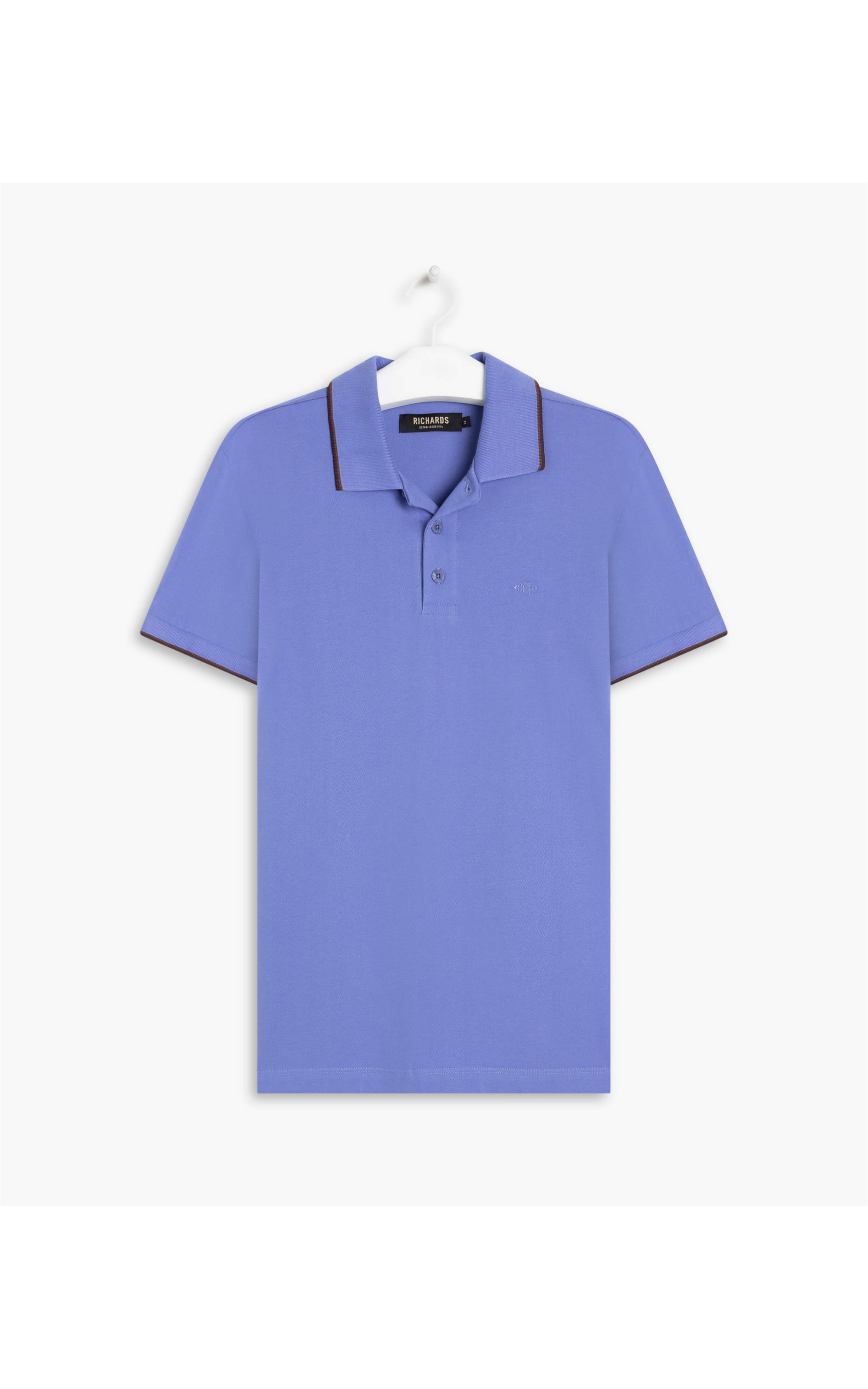 Polo Piquet Com Friso Simple Mc Azul Medio