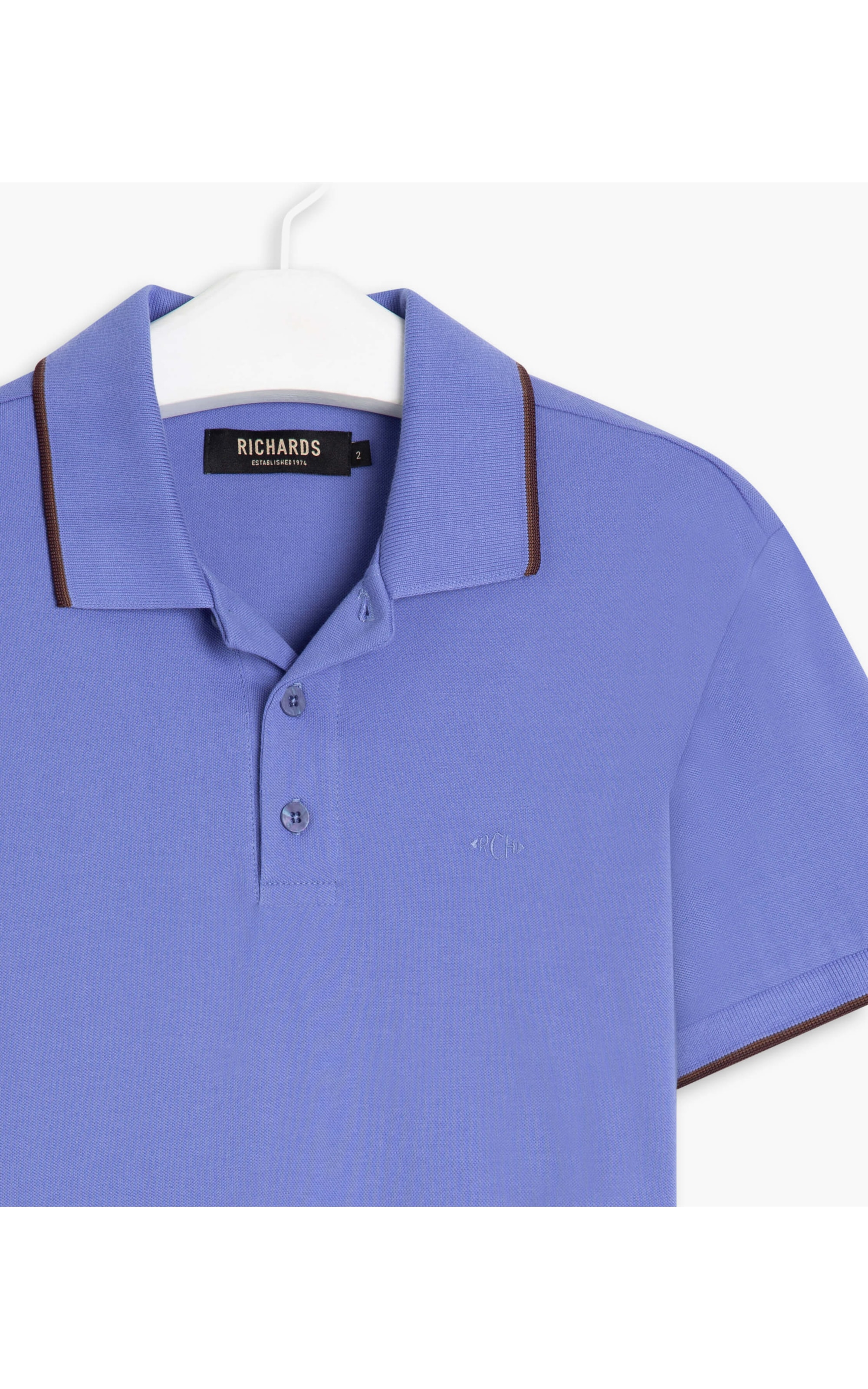 Polo Piquet Com Friso Simple Mc Azul Medio