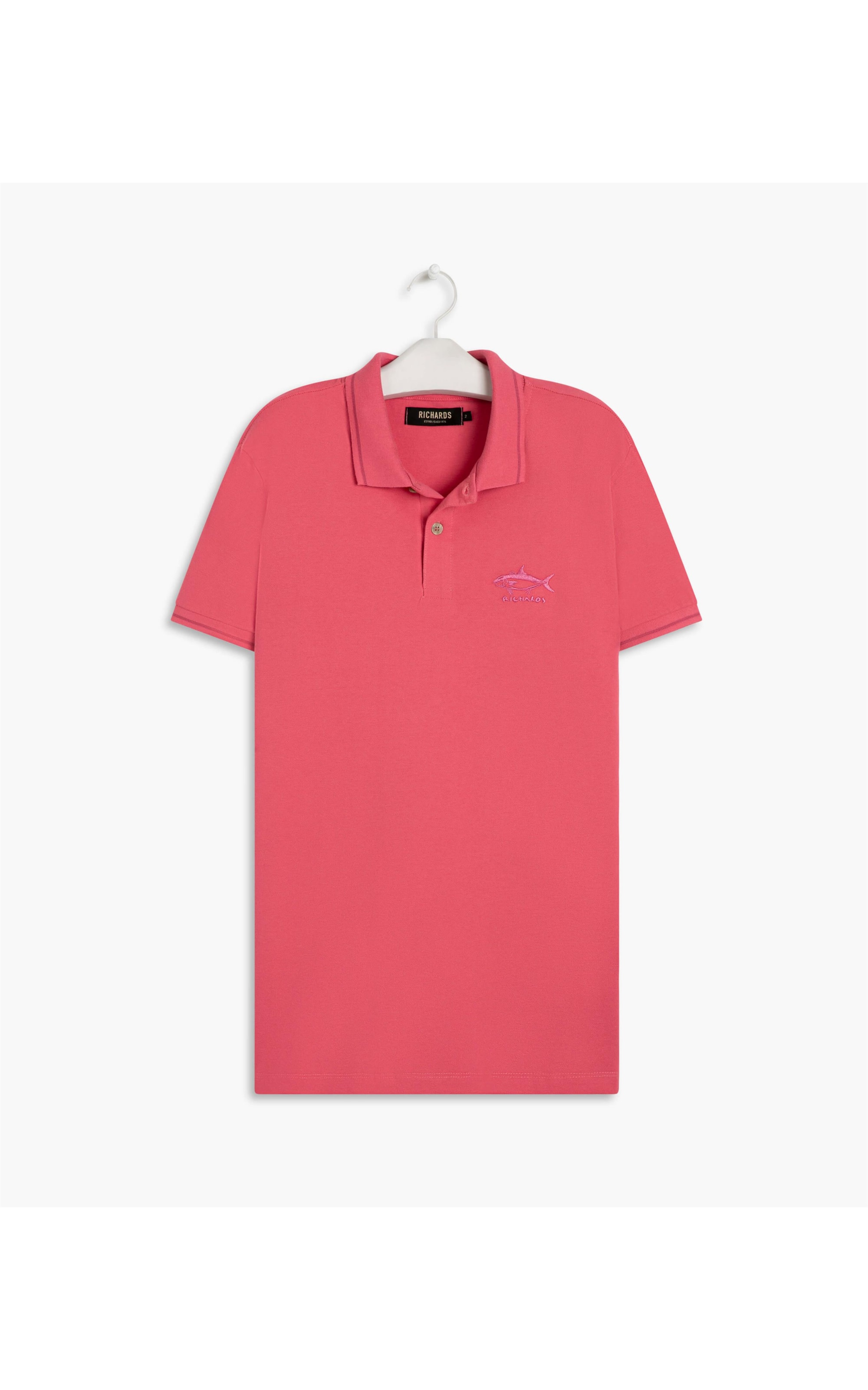Polo Piquet Com Frisos e Bordado Peixe Rosa Gum