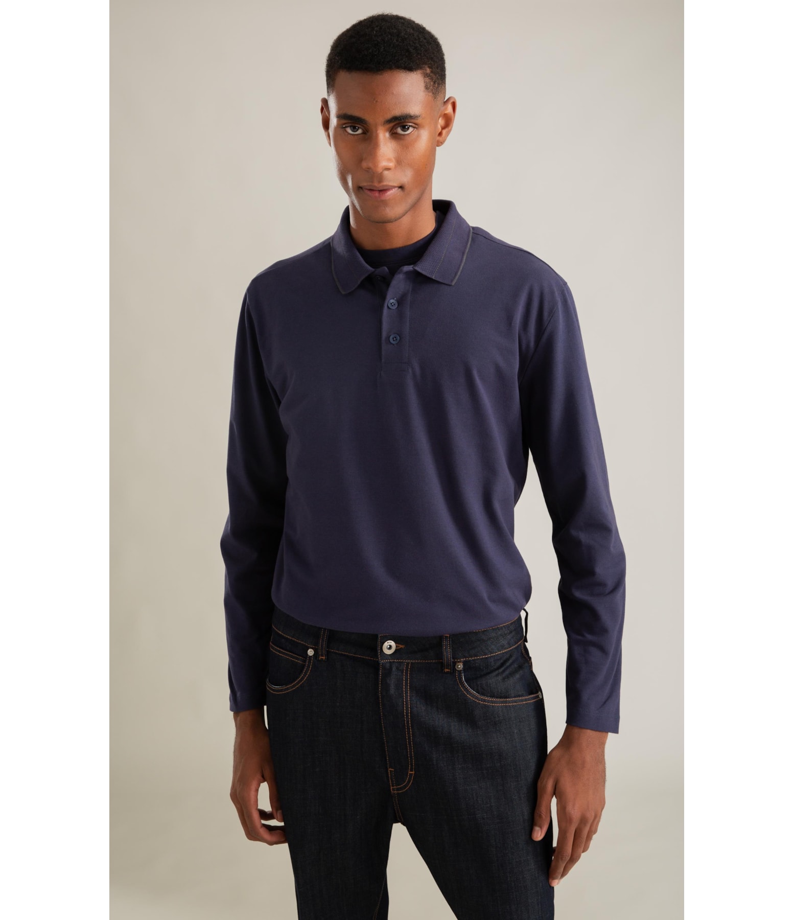 Polo Piquet Friso Duplo Ml Marinho