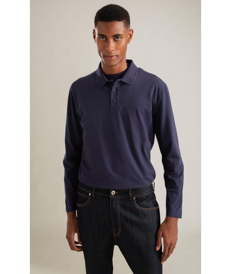 Polo Piquet Friso Duplo Ml Marinho