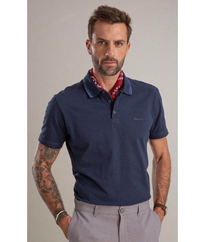 Polo Piquet Friso Duplo Rajado Bf Dark Navy