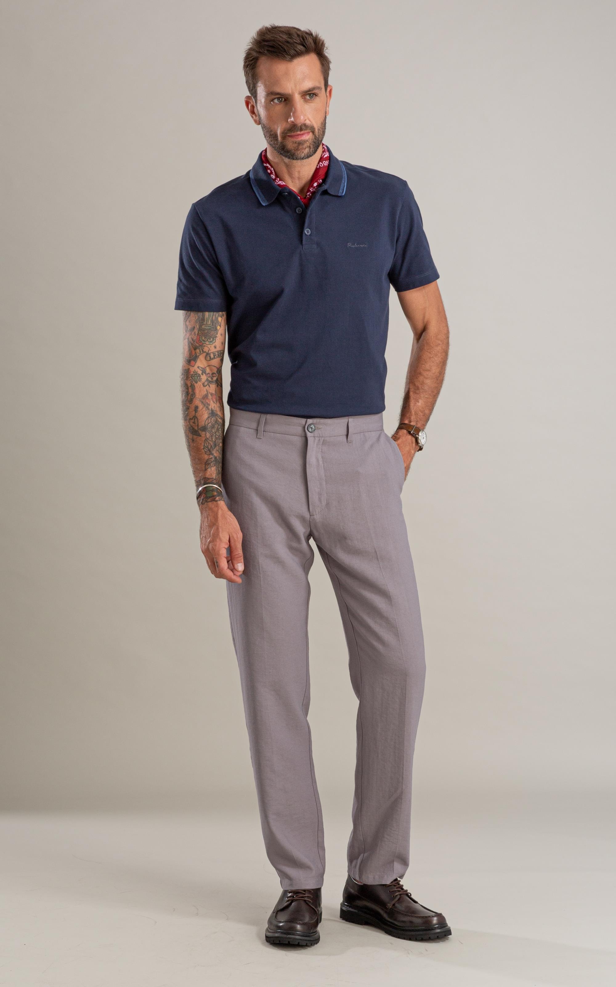 Polo Piquet Friso Duplo Rajado Bf Dark Navy