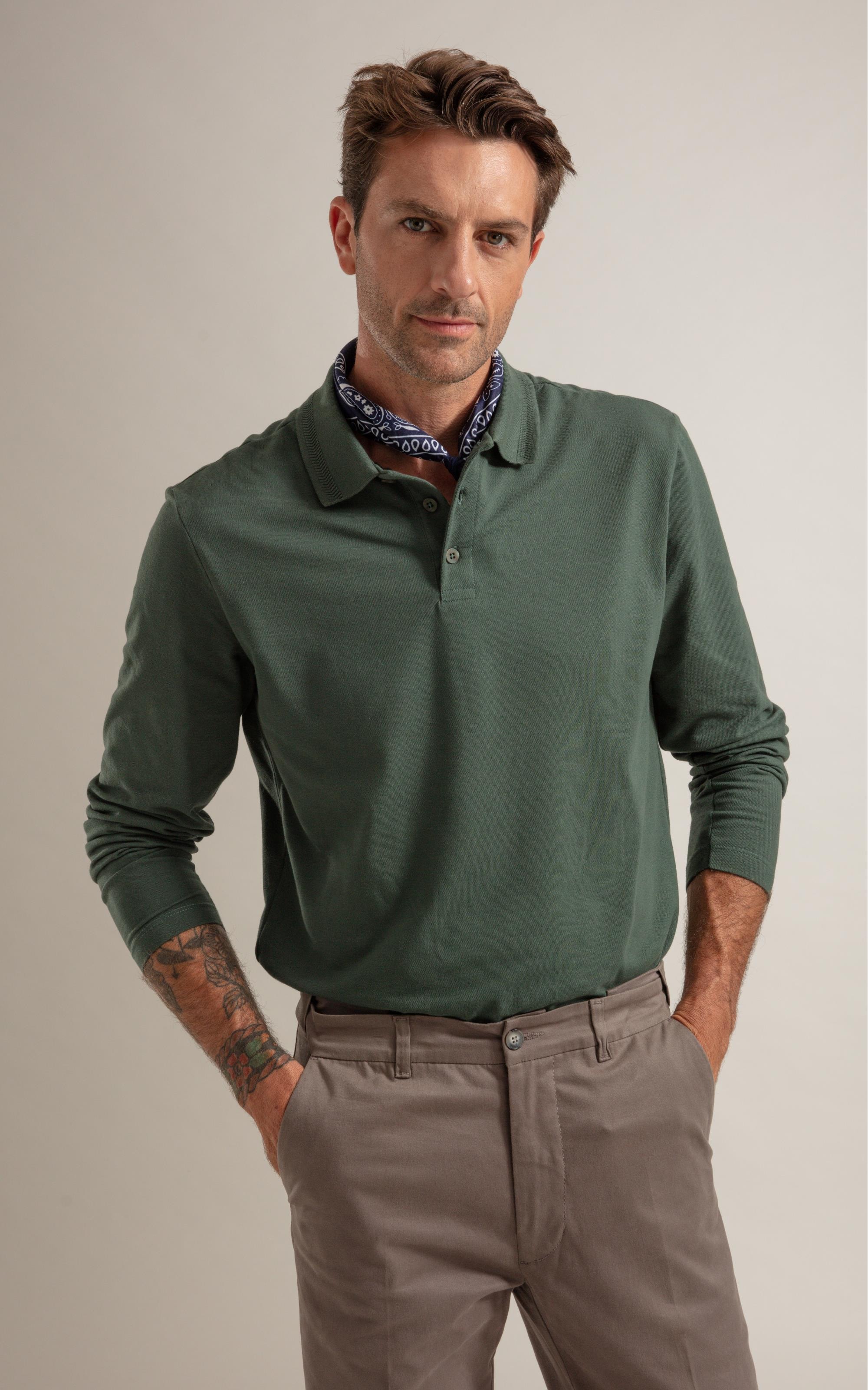 Polo Piquet Friso Espinha de Peixe Ml Verde Militar