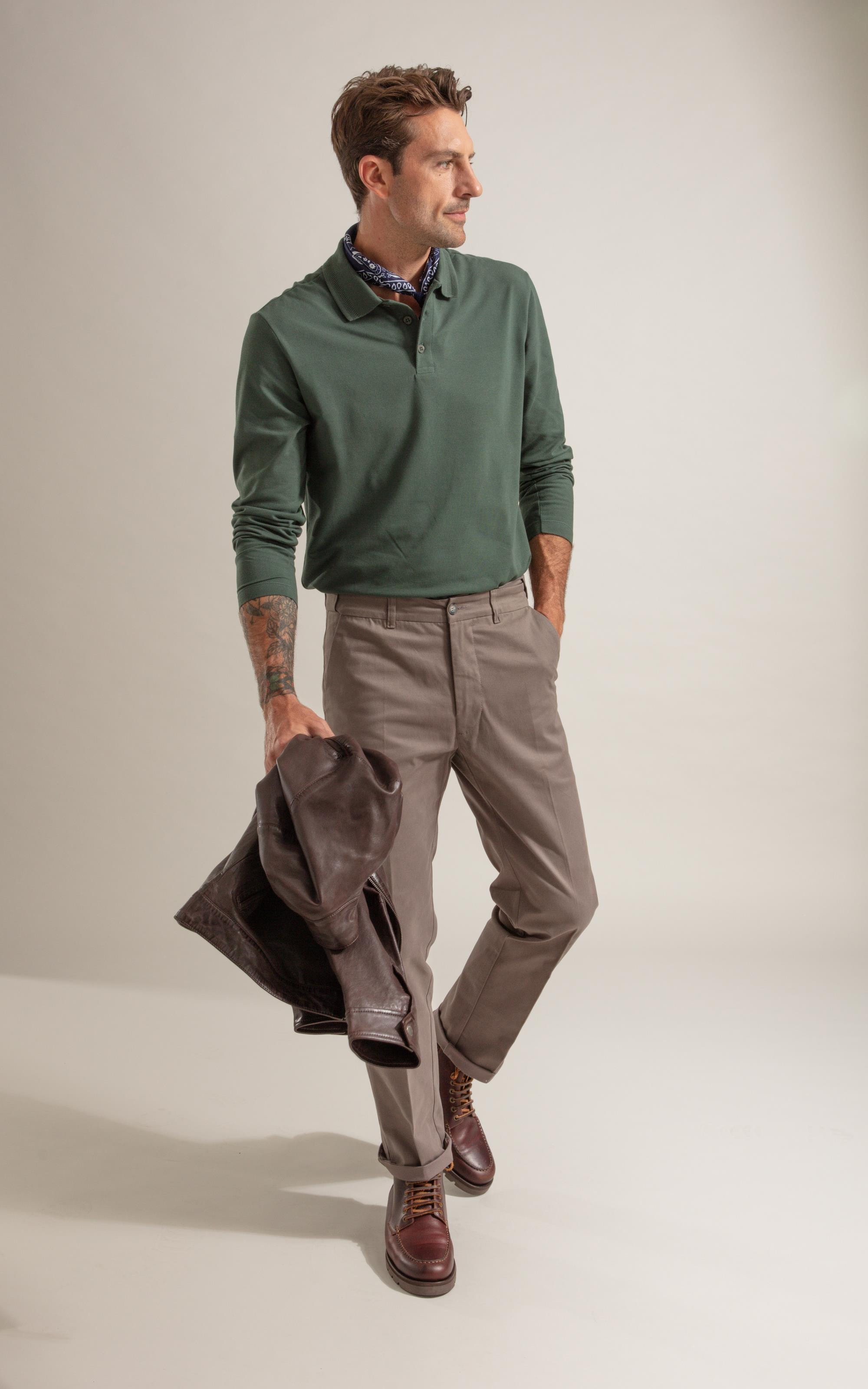 Polo Piquet Friso Espinha de Peixe Ml Verde Militar