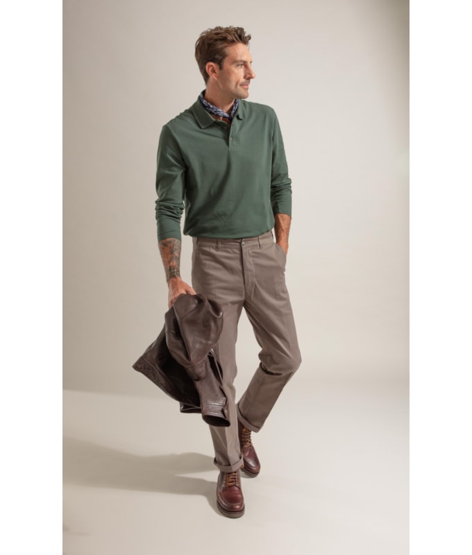 Polo Piquet Friso Espinha de Peixe Ml Verde Militar