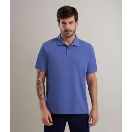 Polo Piquet Friso Jacquard Azul Jeans