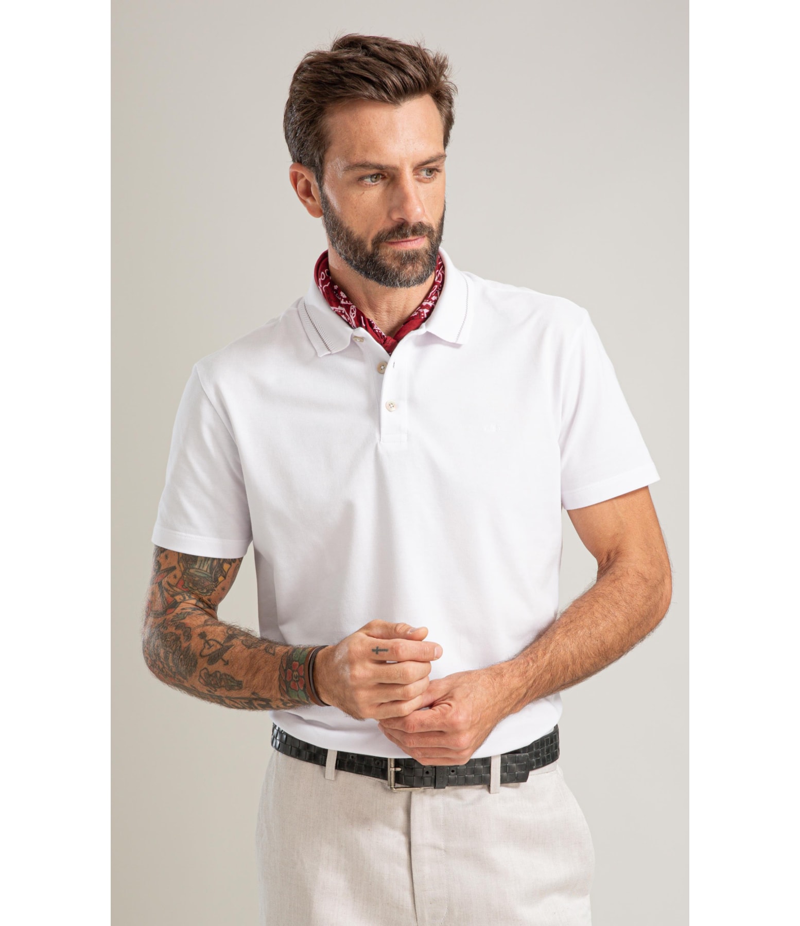 Polo Piquet Friso Jacquard Mc Bf Branco