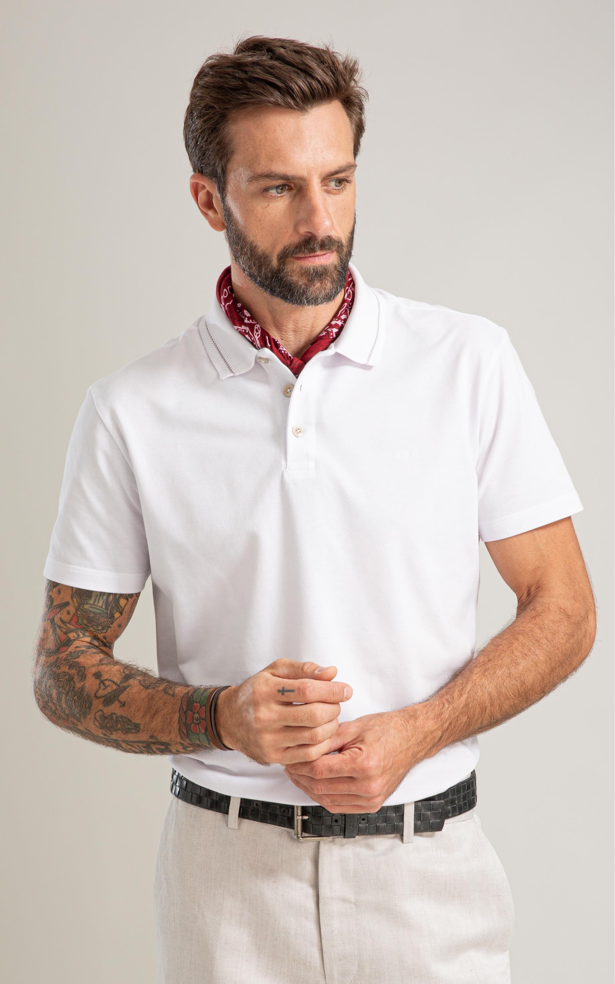 Polo Piquet Friso Jacquard Mc Bf Branco