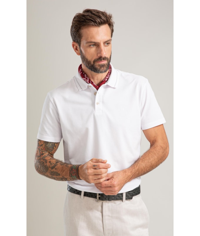 Polo Piquet Friso Jacquard Mc Bf Branco