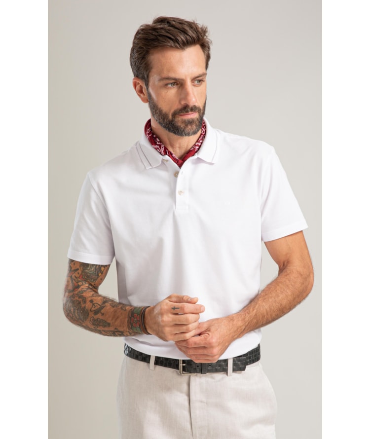 Polo Piquet Friso Jacquard Mc Bf Branco