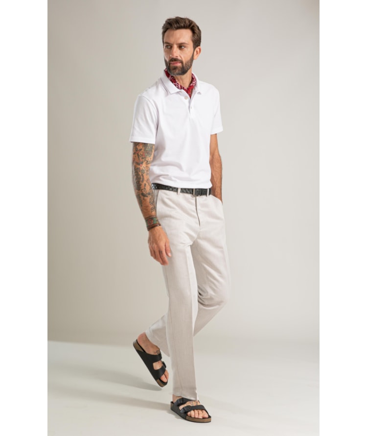 Polo Piquet Friso Jacquard Mc Bf Branco