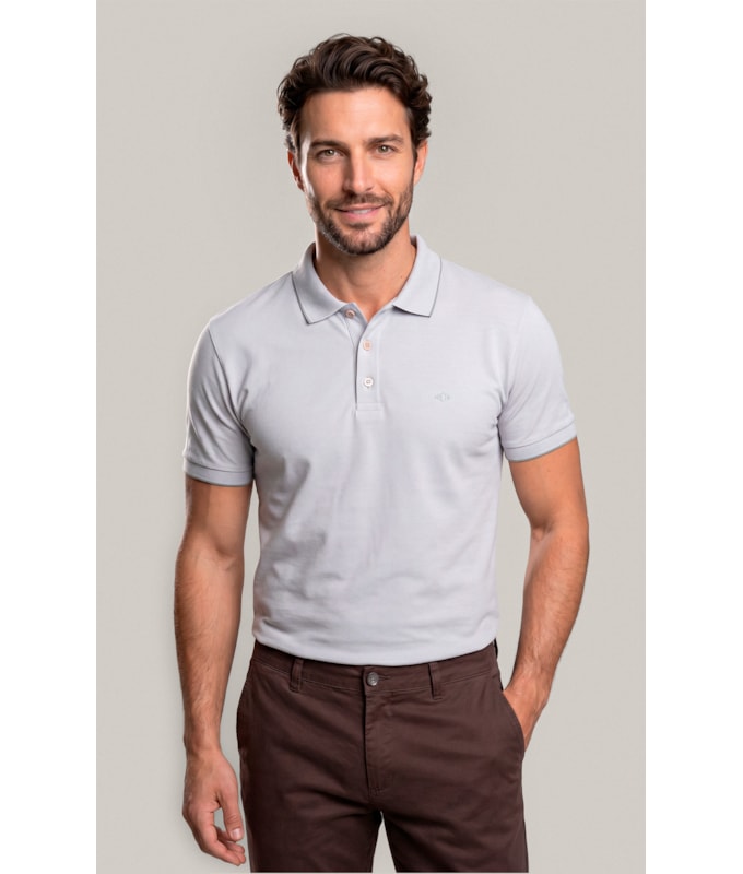 Polo Piquet Friso Simple Mc Prata