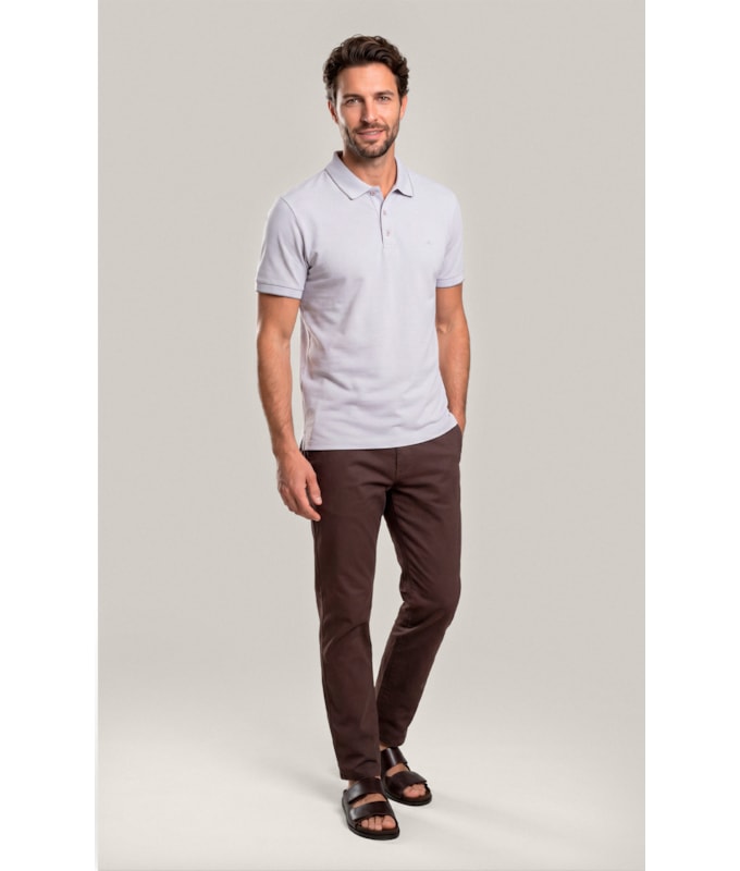 Polo Piquet Friso Simple Mc Prata