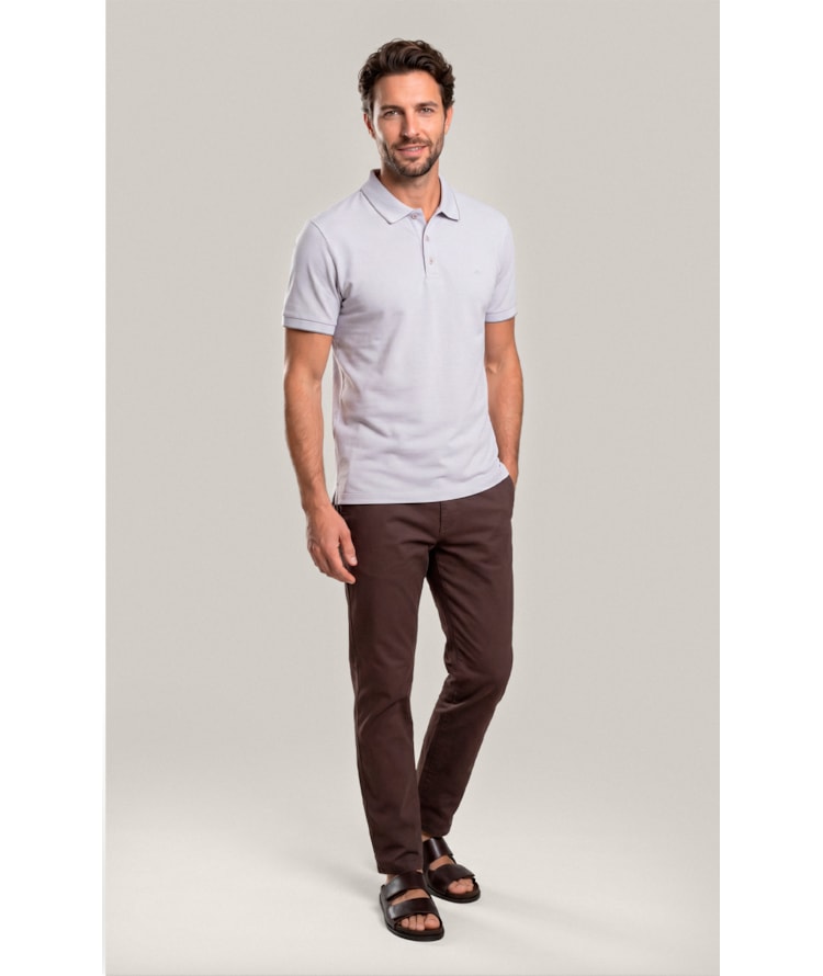 Polo Piquet Friso Simple Mc Prata