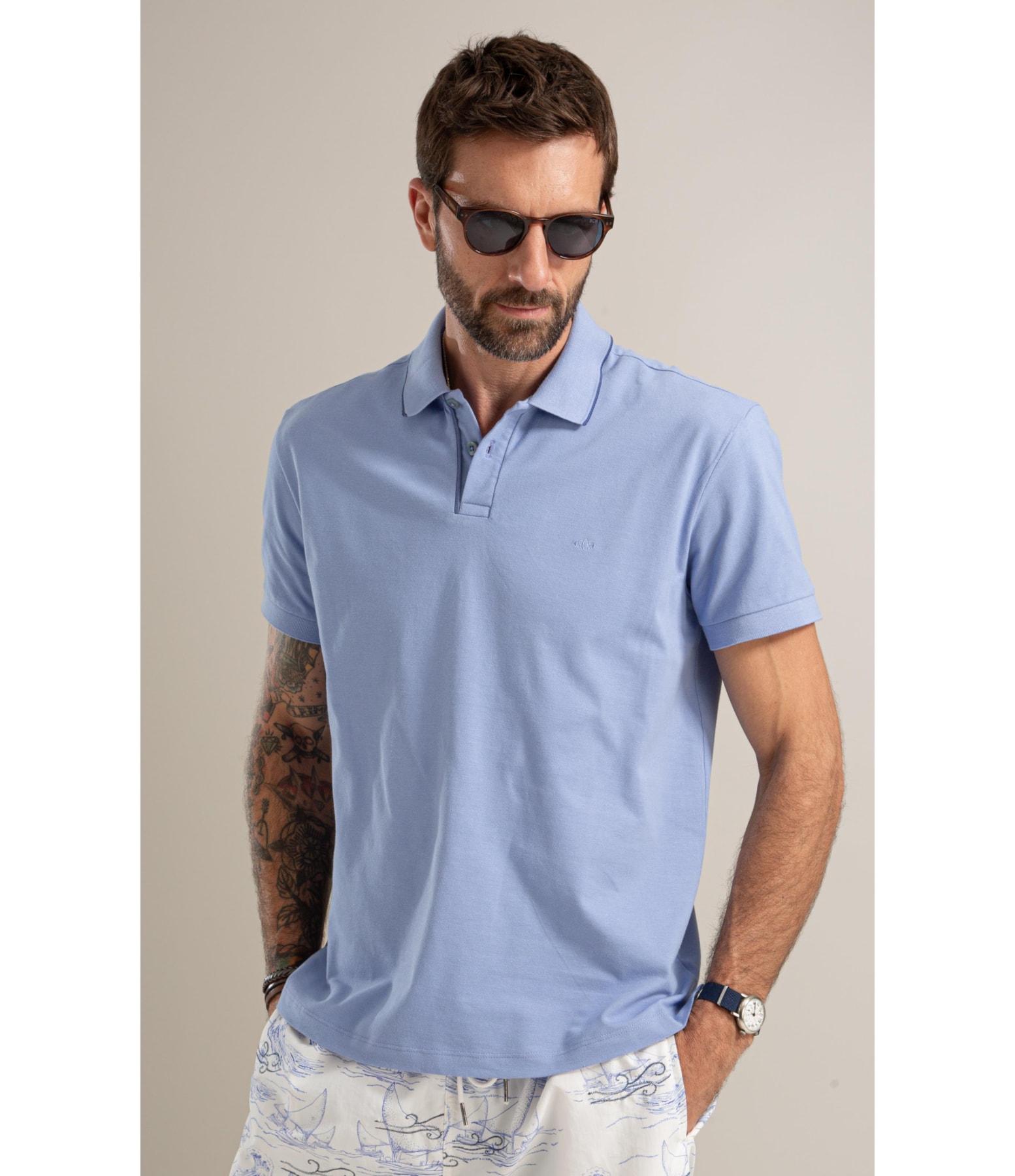 Polo Piquet Friso Vivo Mc Bf Azul Chofer