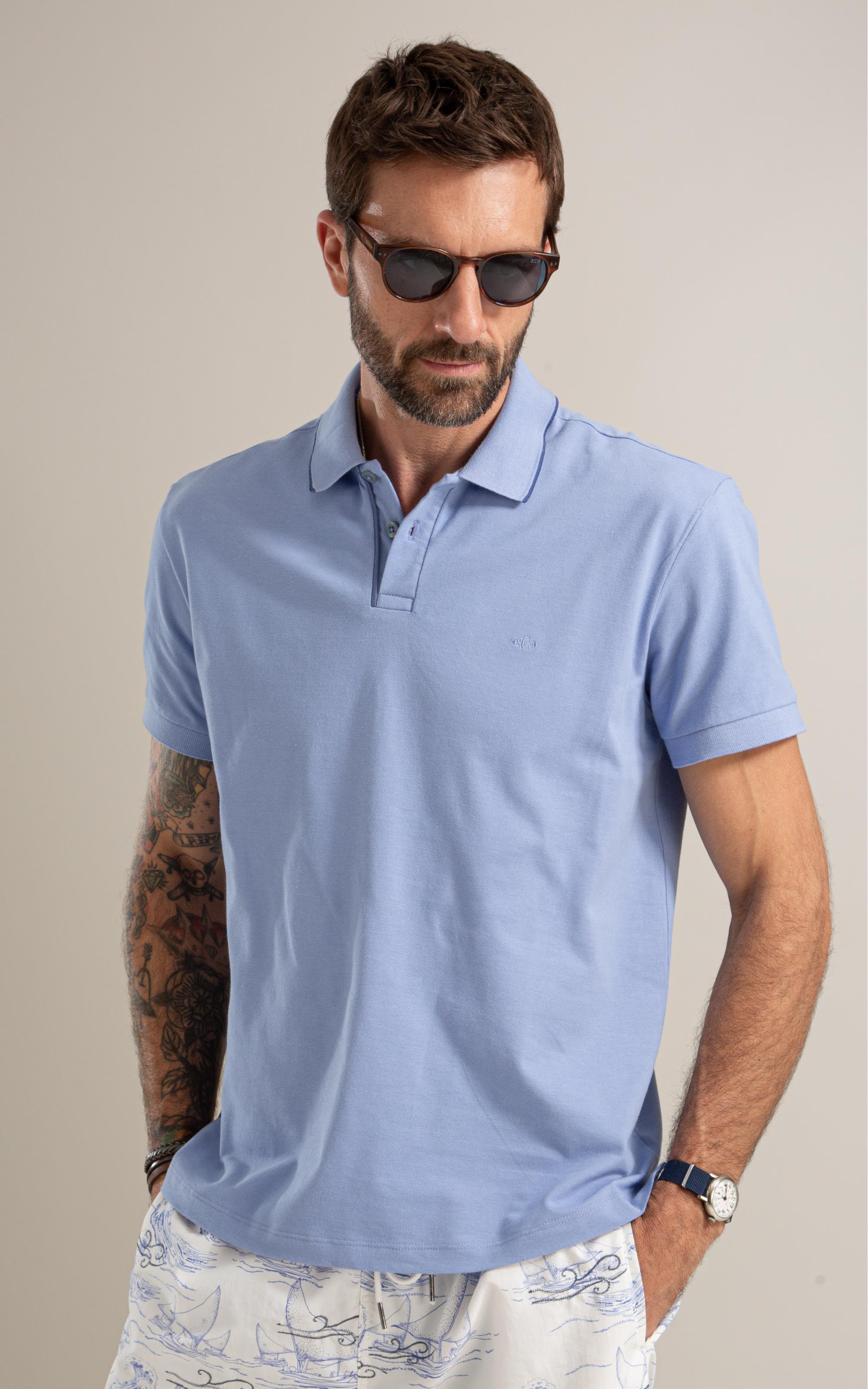 Polo Piquet Friso Vivo Mc Bf Azul Chofer