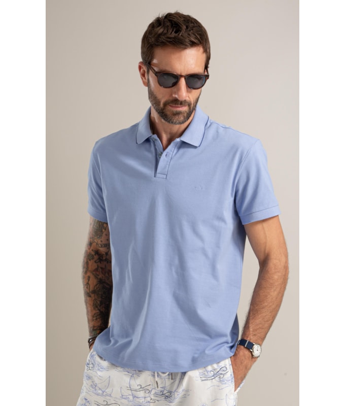 Polo Piquet Friso Vivo Mc Bf Azul Chofer