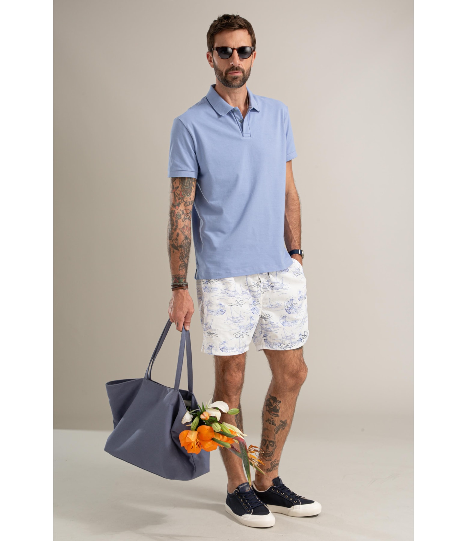 Polo Piquet Friso Vivo Mc Bf Azul Chofer