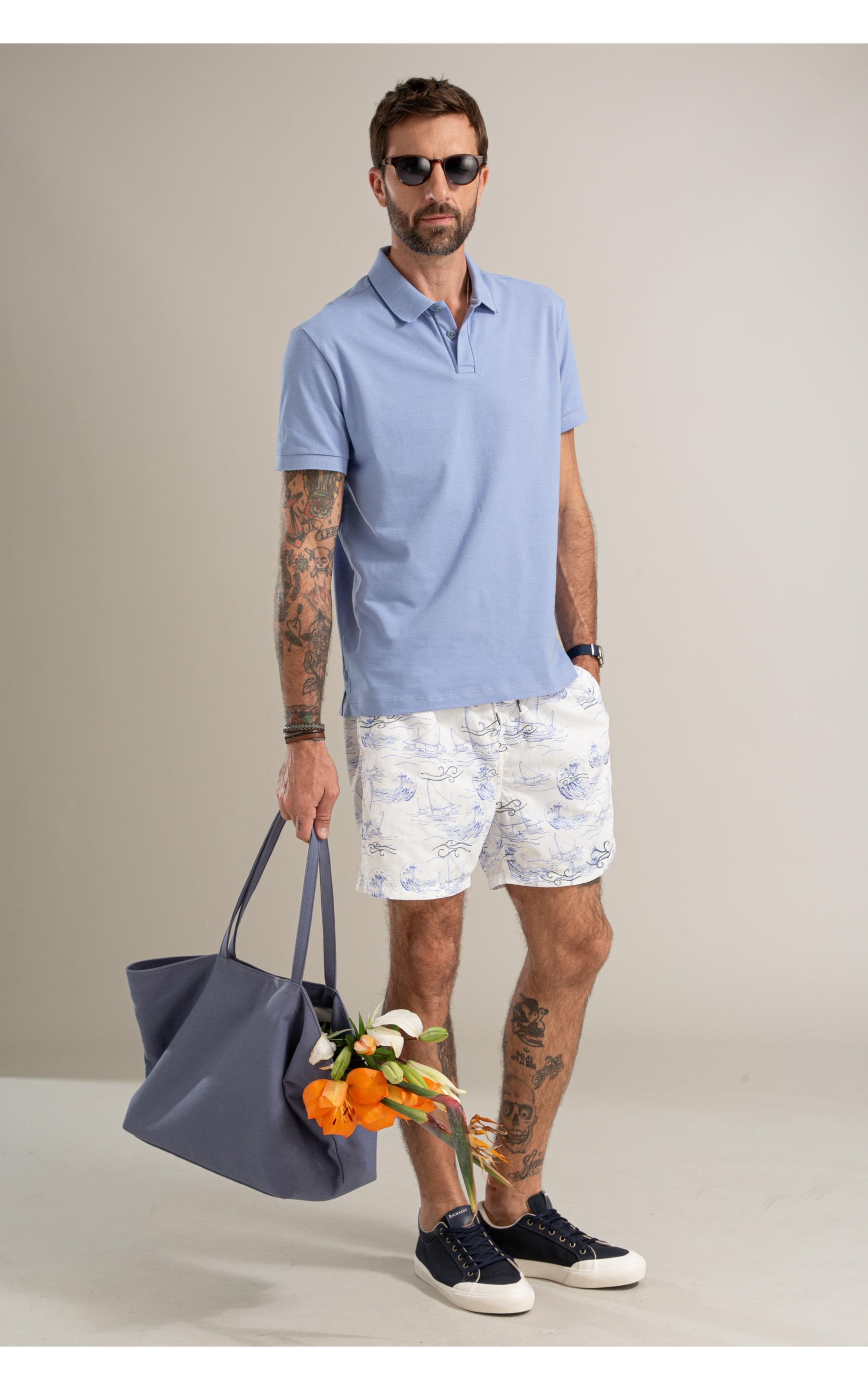 Polo Piquet Friso Vivo Mc Bf Azul Chofer