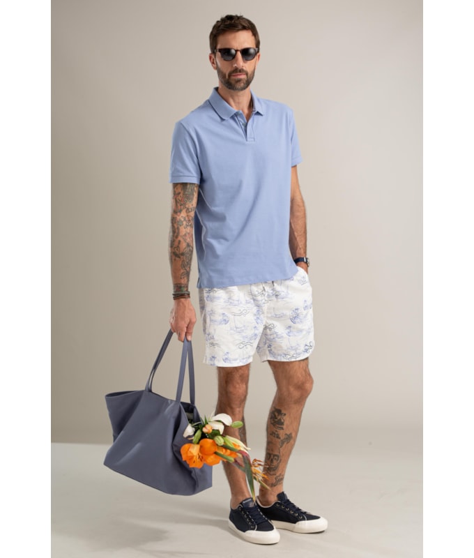 Polo Piquet Friso Vivo Mc Bf Azul Chofer