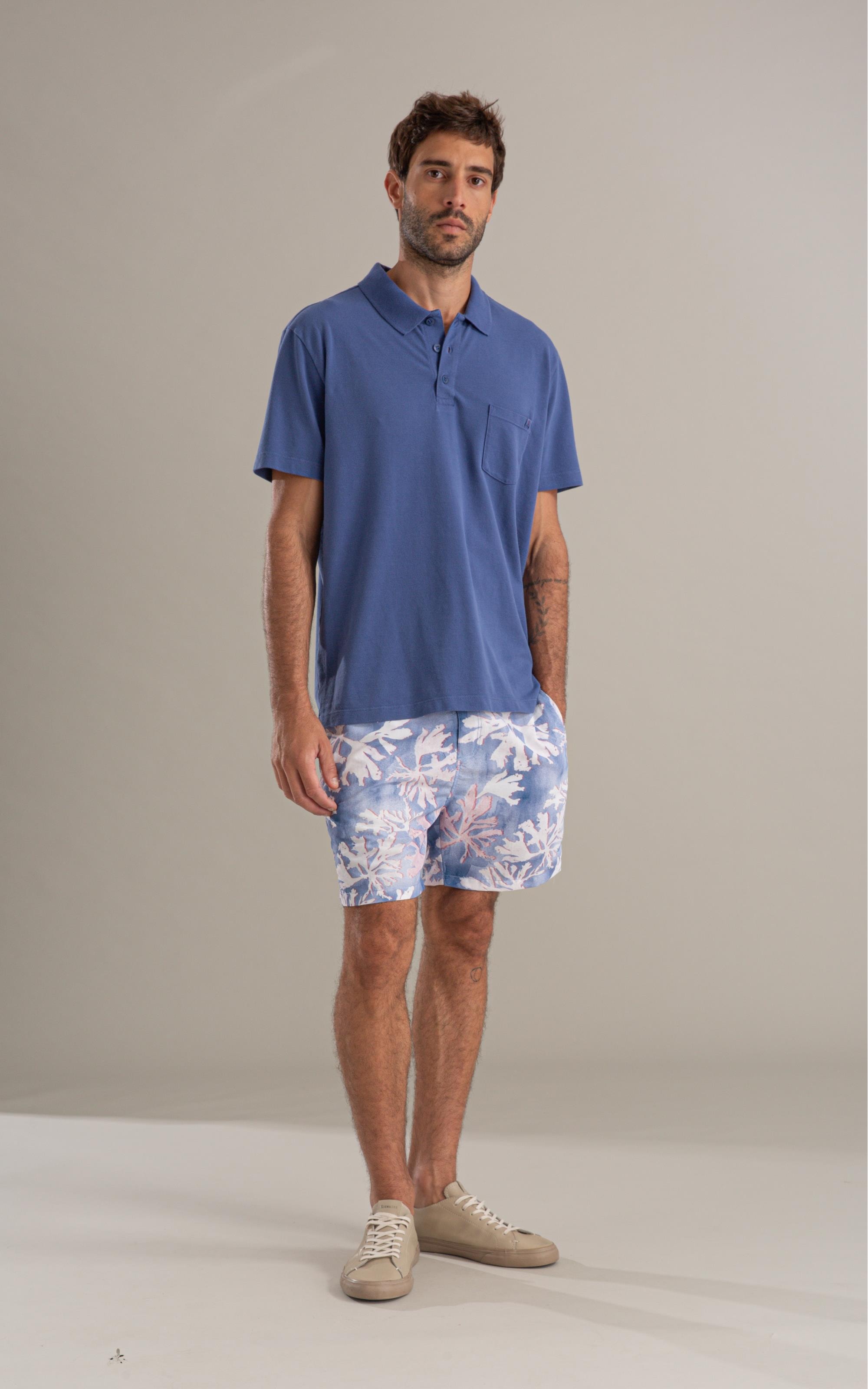 Polo Piquet Gd Com Bolso Bf Azul Jeans