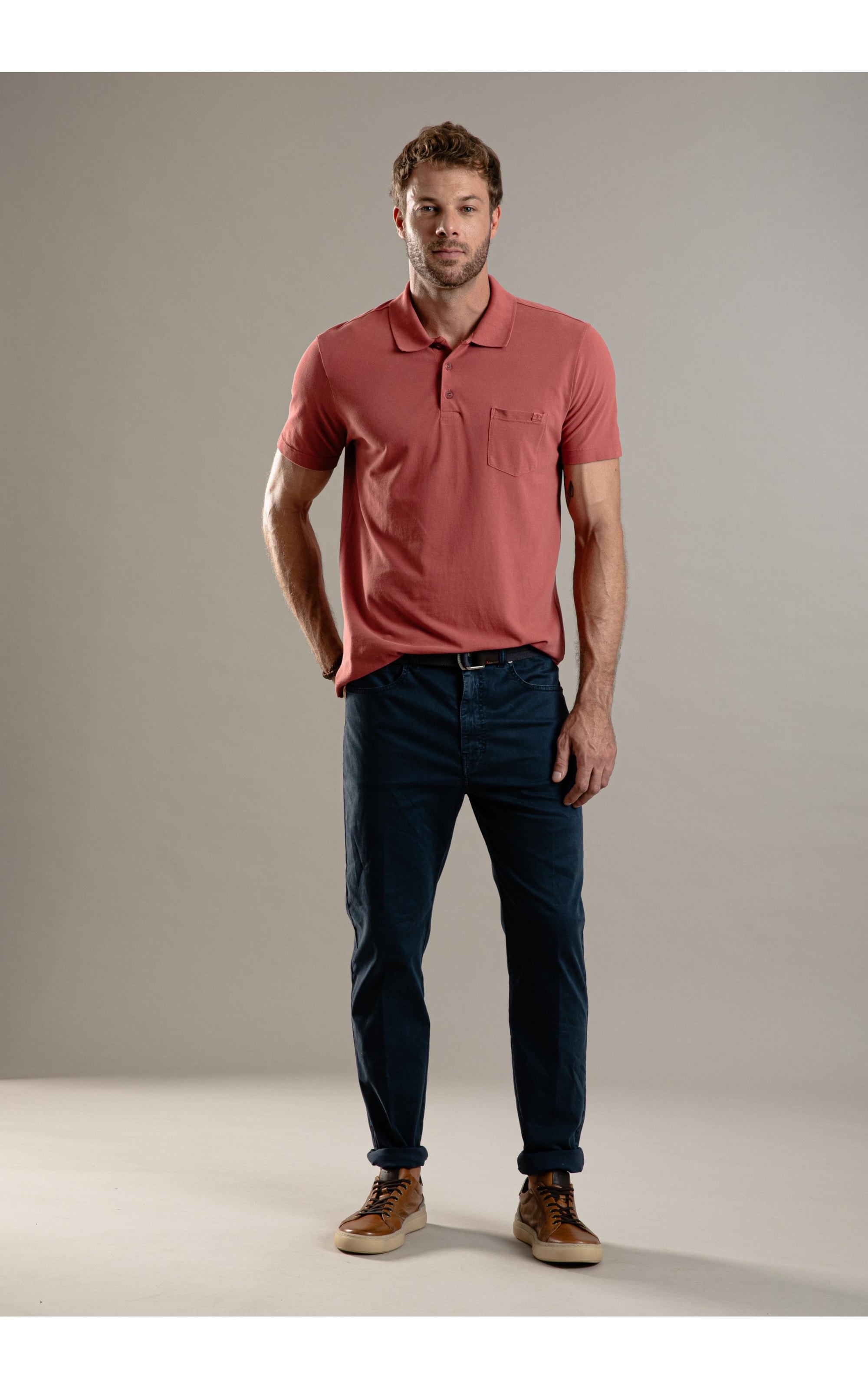 Polo Piquet Gd Com Bolso Goiaba