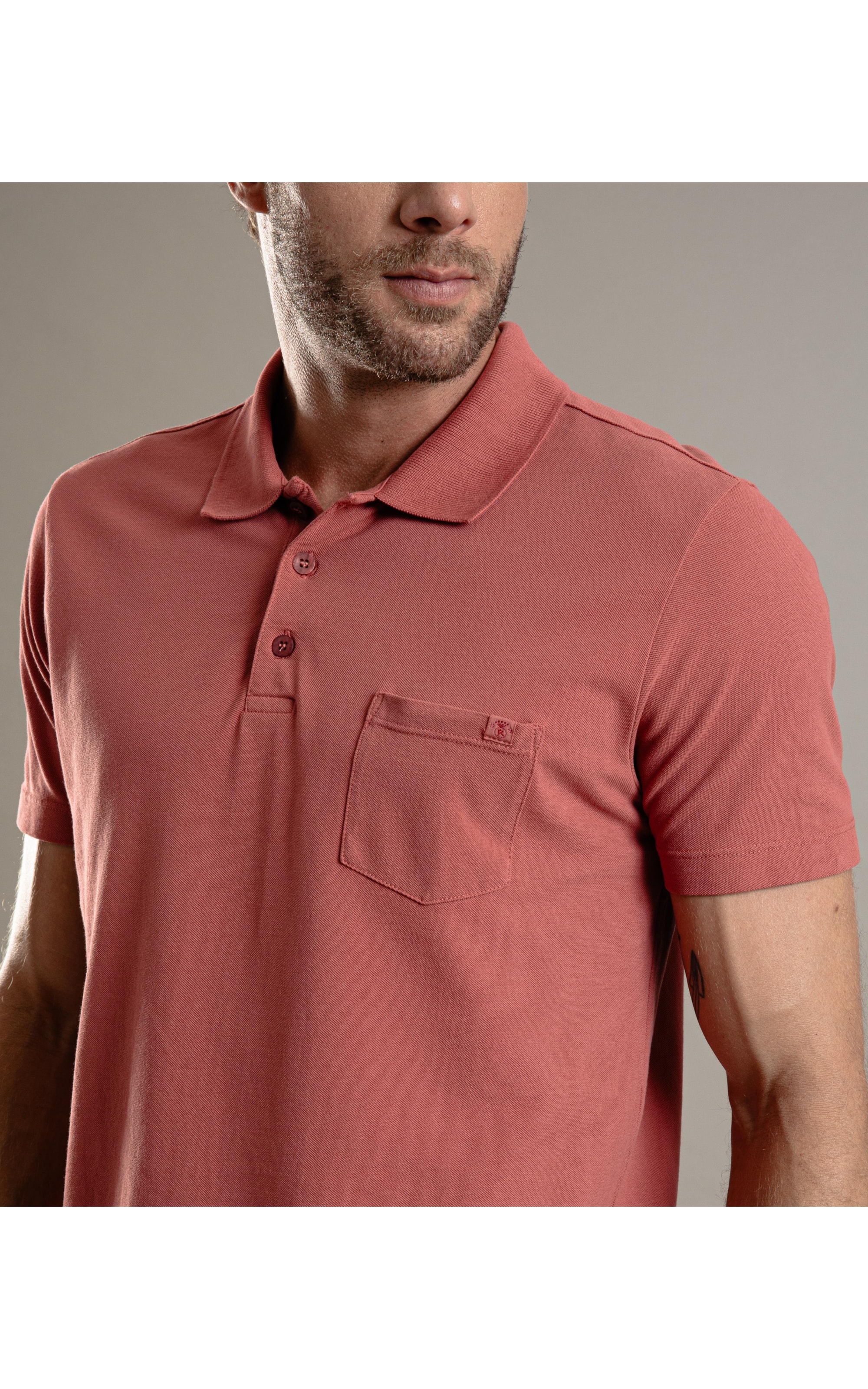 Polo Piquet Gd Com Bolso Goiaba