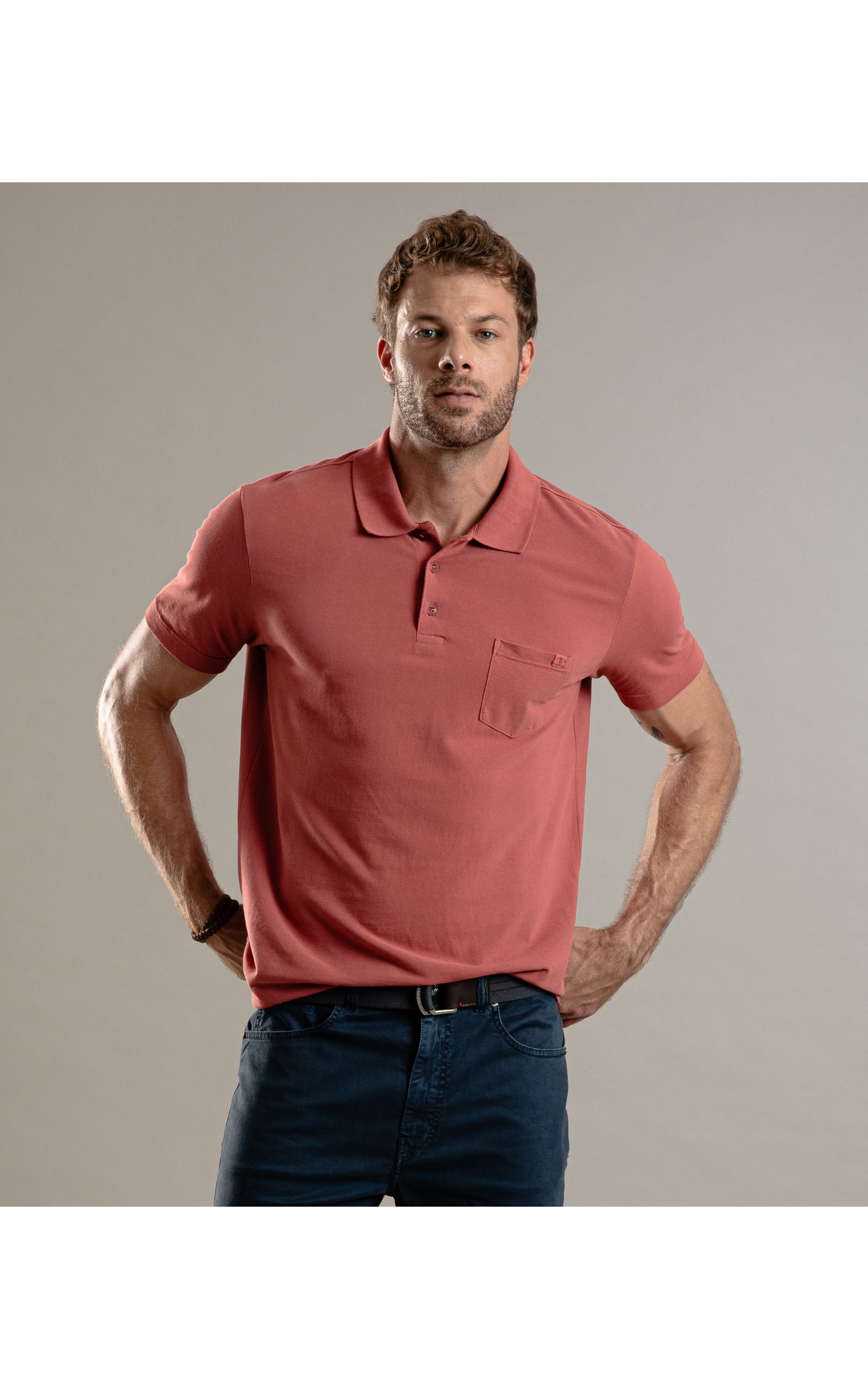 Polo Piquet Gd Com Bolso Goiaba