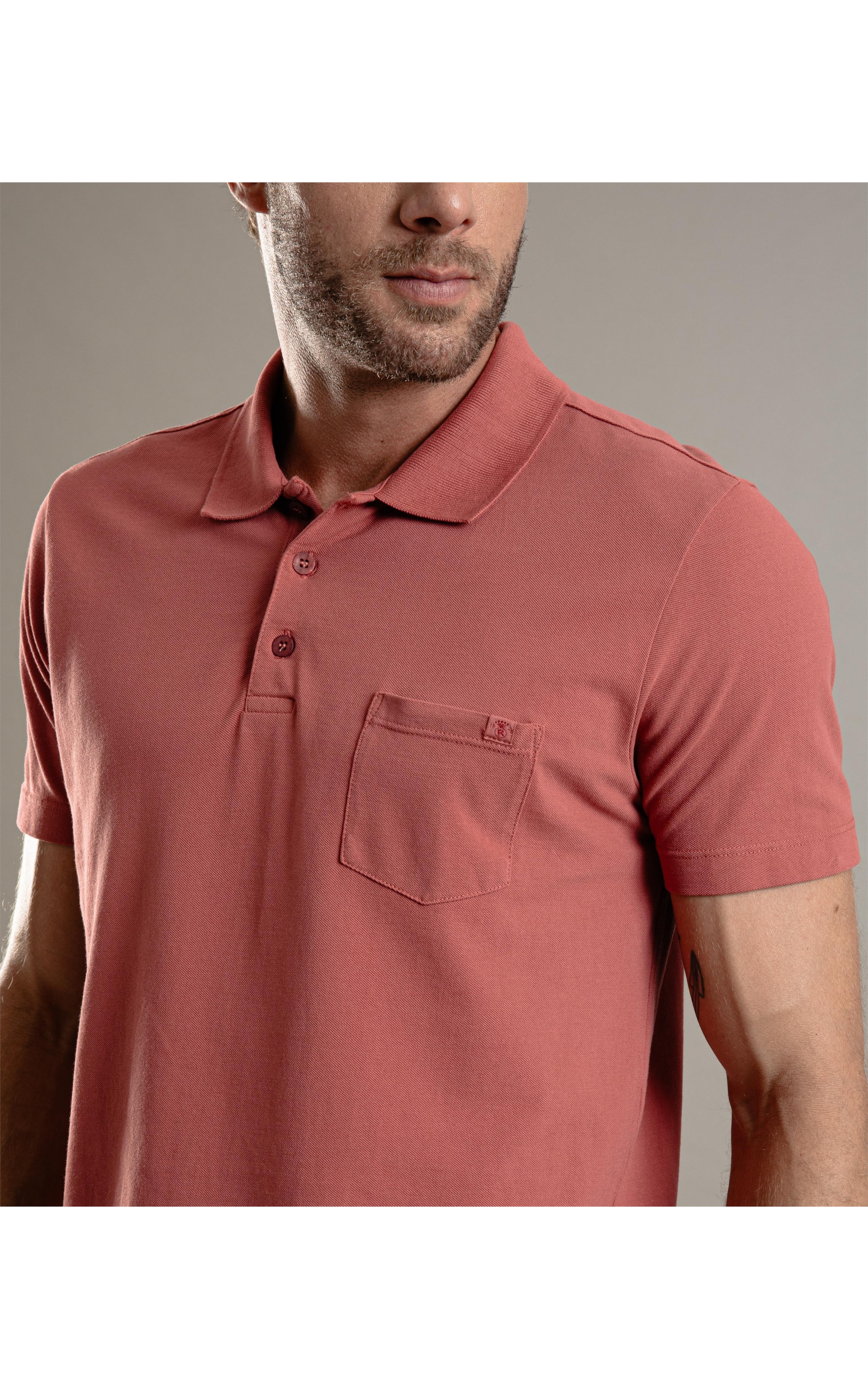 Polo Piquet Gd Com Bolso Goiaba