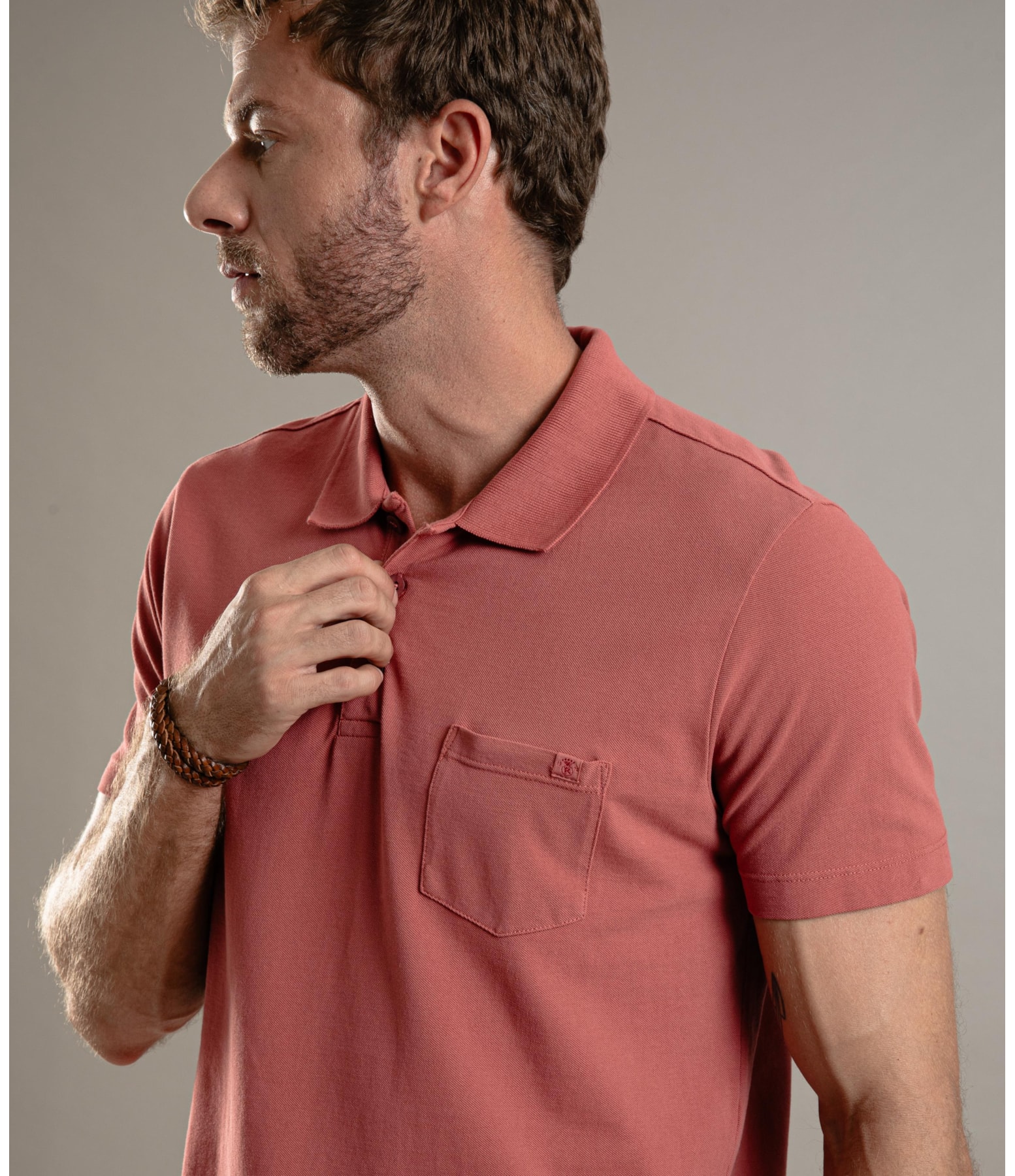 Polo Piquet Gd Com Bolso Goiaba