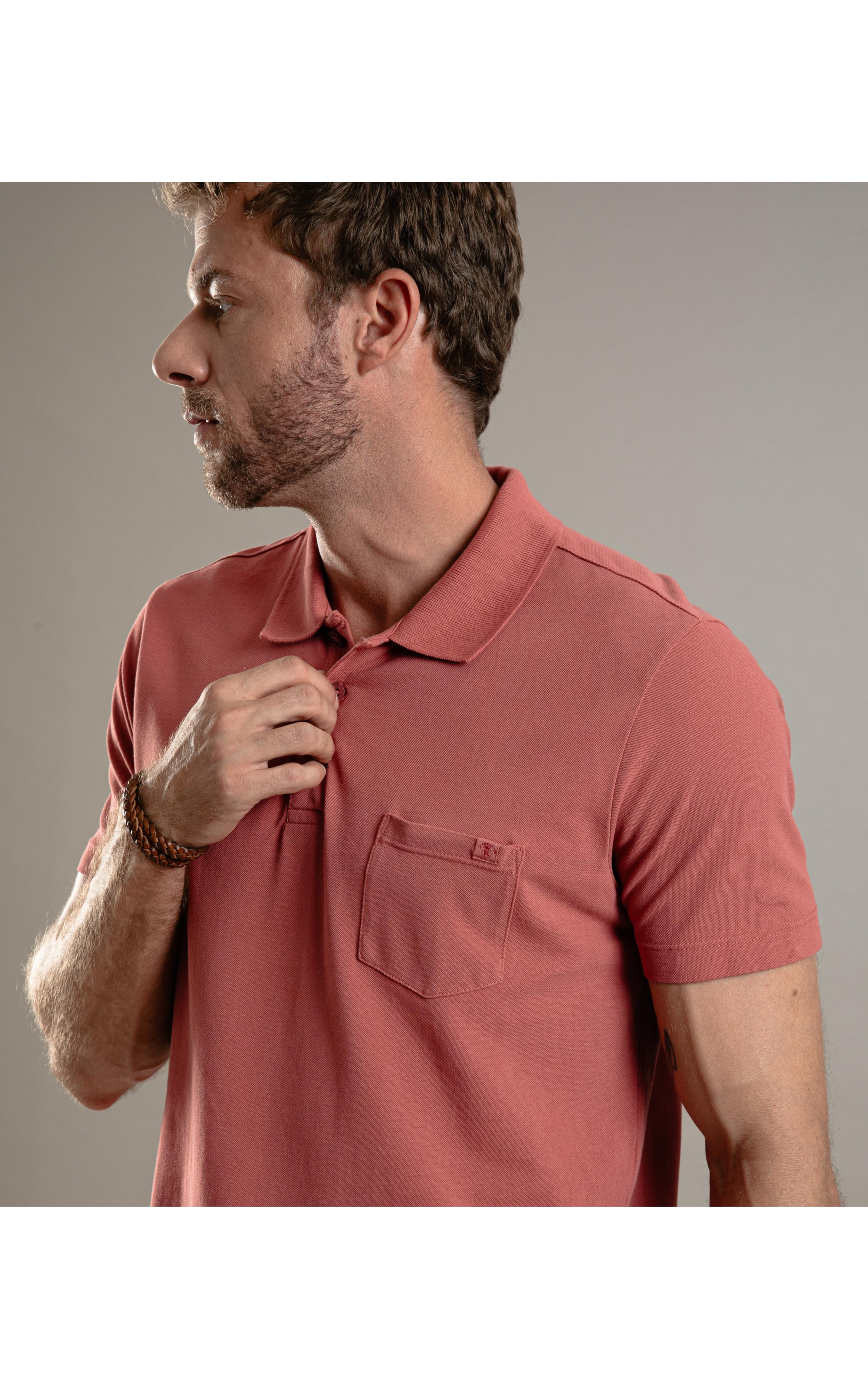 Polo Piquet Gd Com Bolso Goiaba