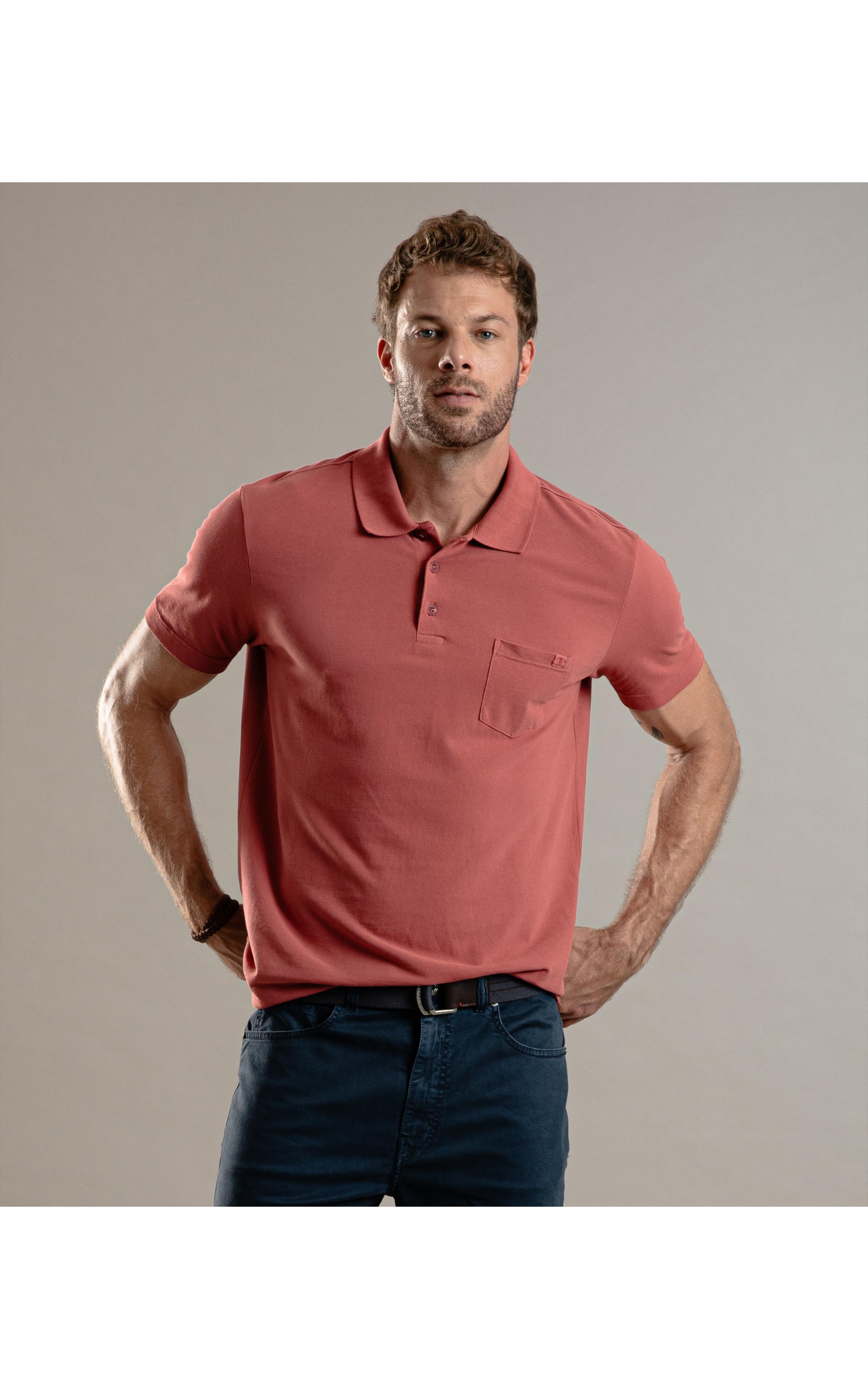 Polo Piquet Gd Com Bolso Goiaba