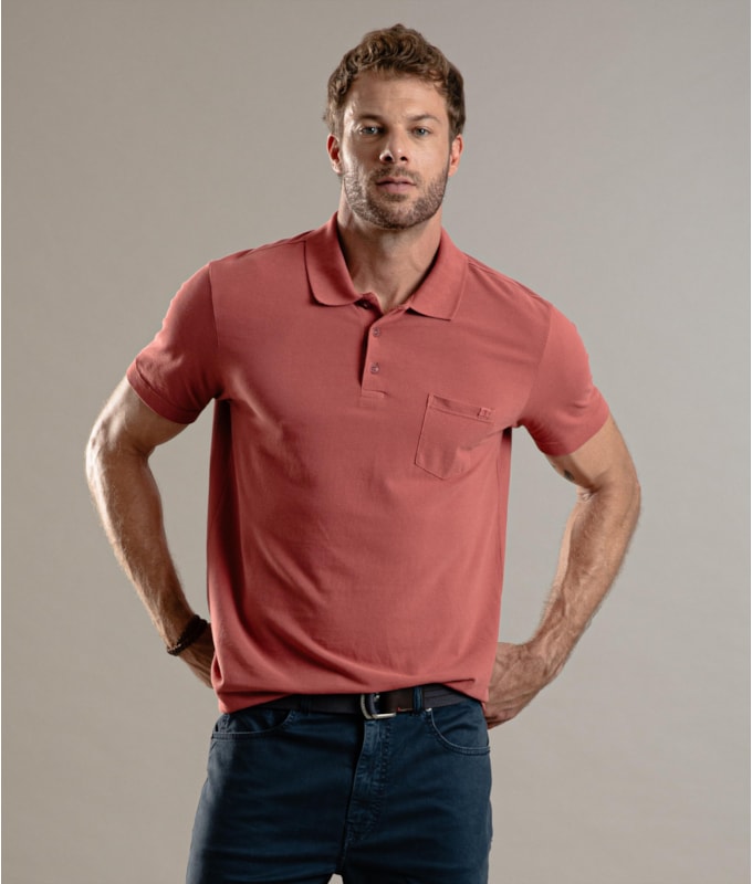 Polo Piquet Gd Com Bolso Goiaba