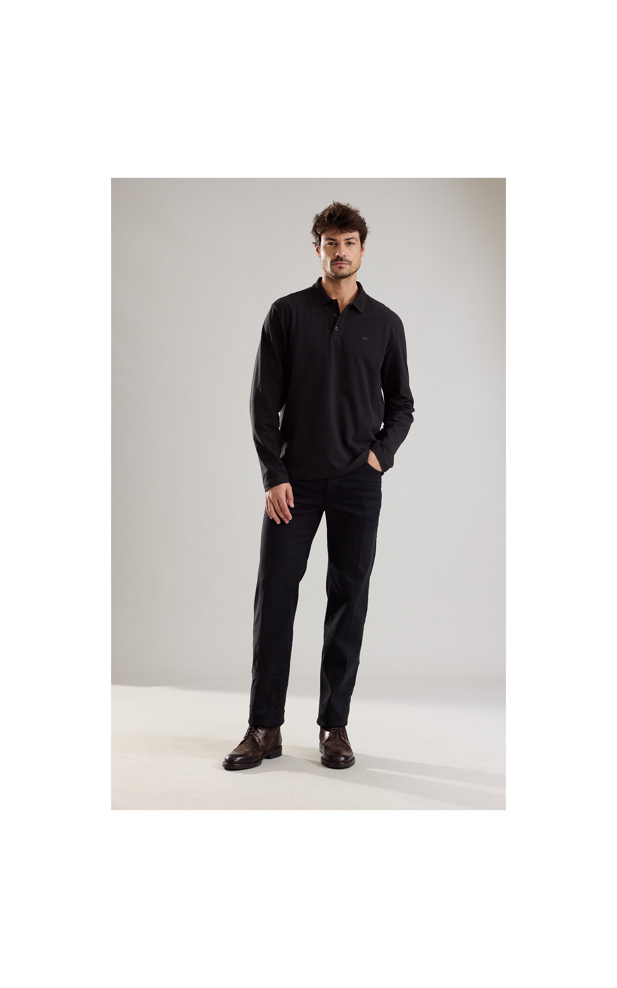 Polo Piquet Gola Dupla Face Ml Plumbo