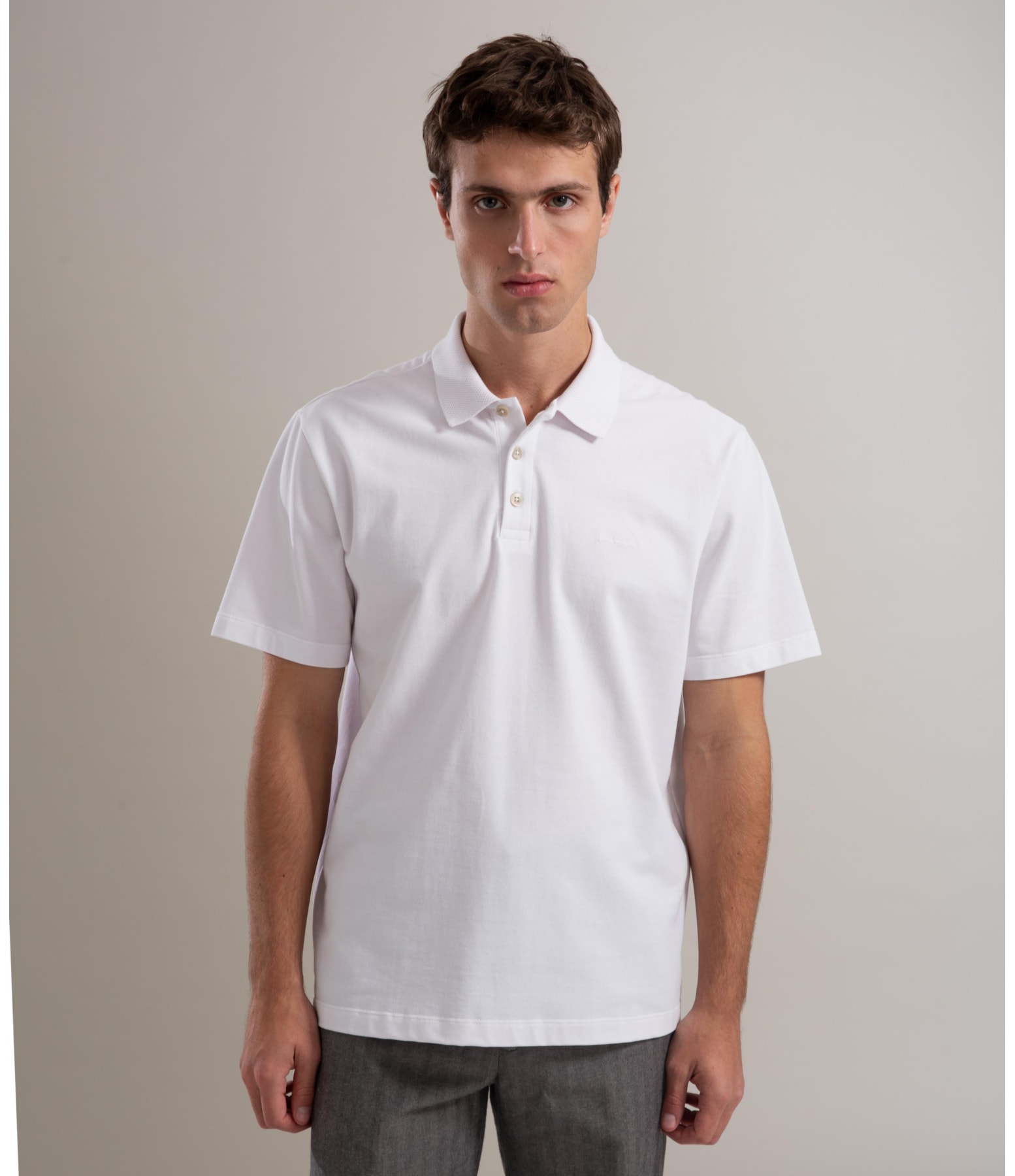 Polo Piquet Gola Jacquard Branco